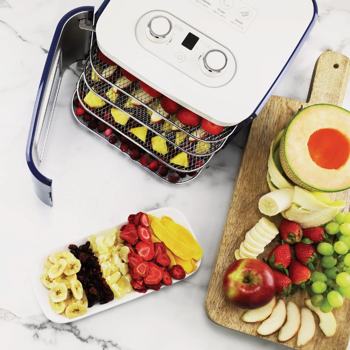 NESCO FD-41B Snackmaster Jr Food Dehydrator - 4-Tray Electric Dehydrator for Beef Jerky, Dried Fruits, Herbs, Yogurt & Healthy Snacks | Compact & Energy Efficient | Perfect for Home Kitchen, Camping & Meal Prep (Blue)