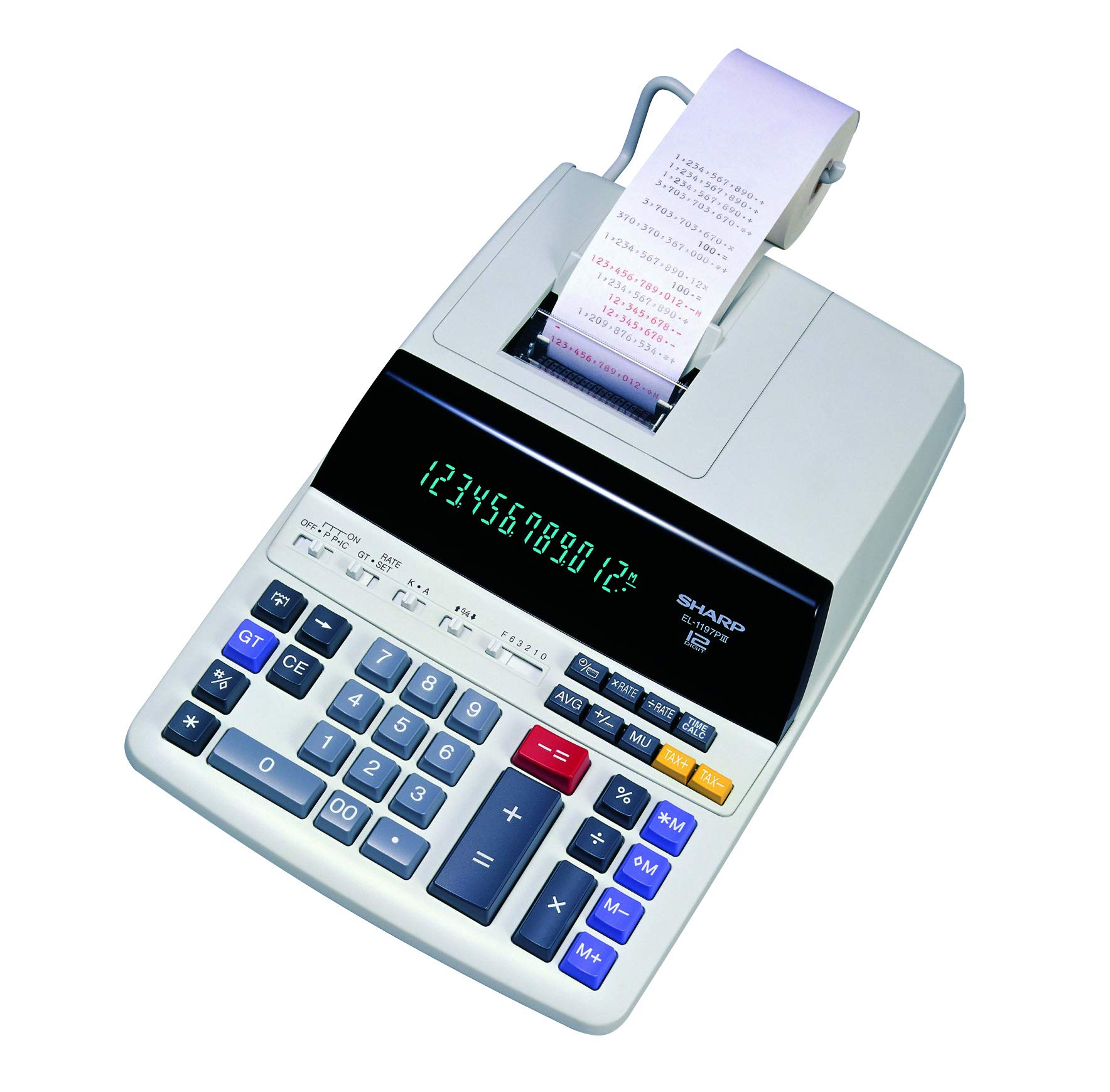 Sharp EL-1197PIII Heavy Duty Printing Calculator with Large Display - 12-Digit Desktop Calculator with Clock, Calendar & Tax Functions for Office, Accounting, Retail and Business Use