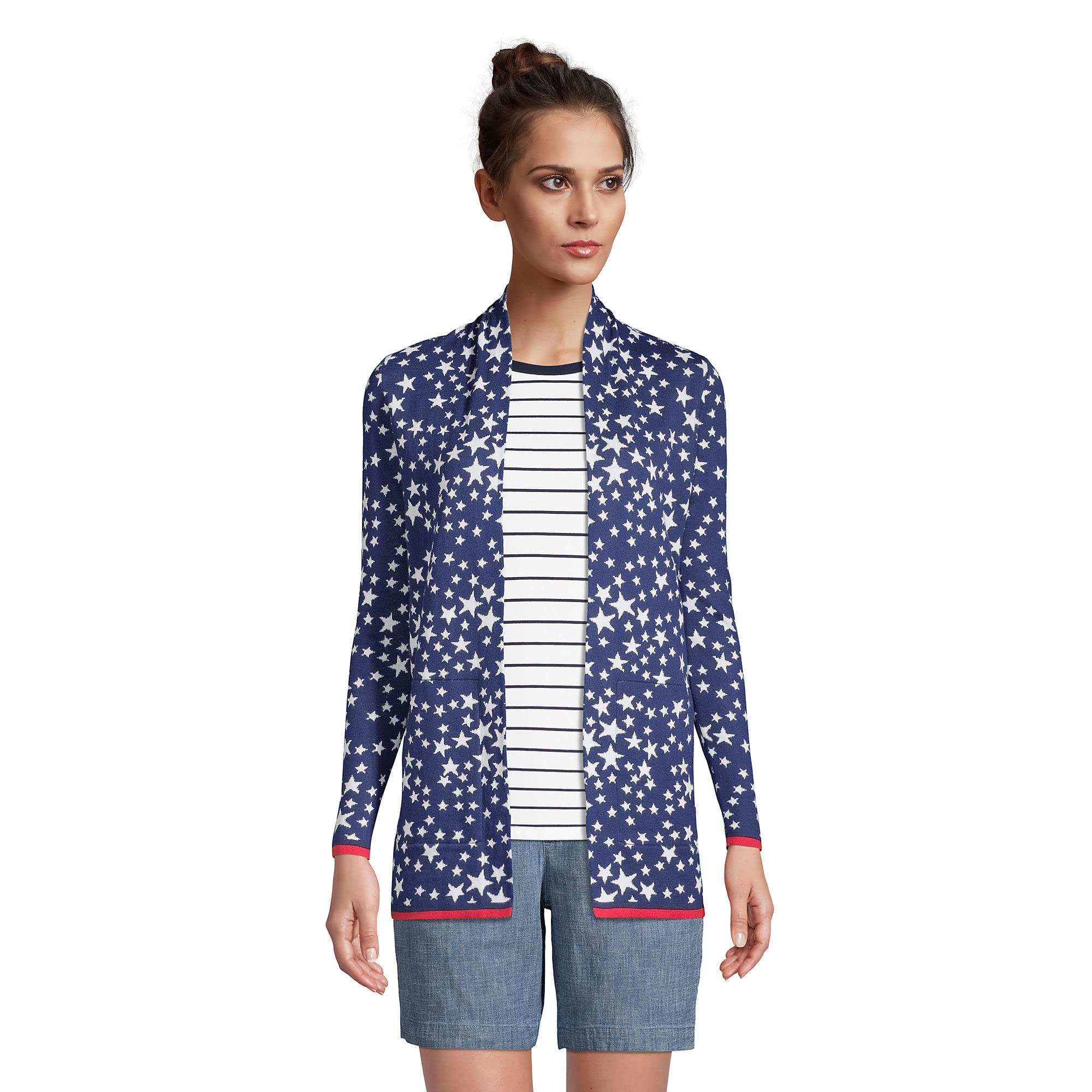 Lands' End Women's Cotton Open Front Long Cardigan Sweater - Lightweight Cover-Up for Spring & Fall, Perfect for Layering or Casual Outfits