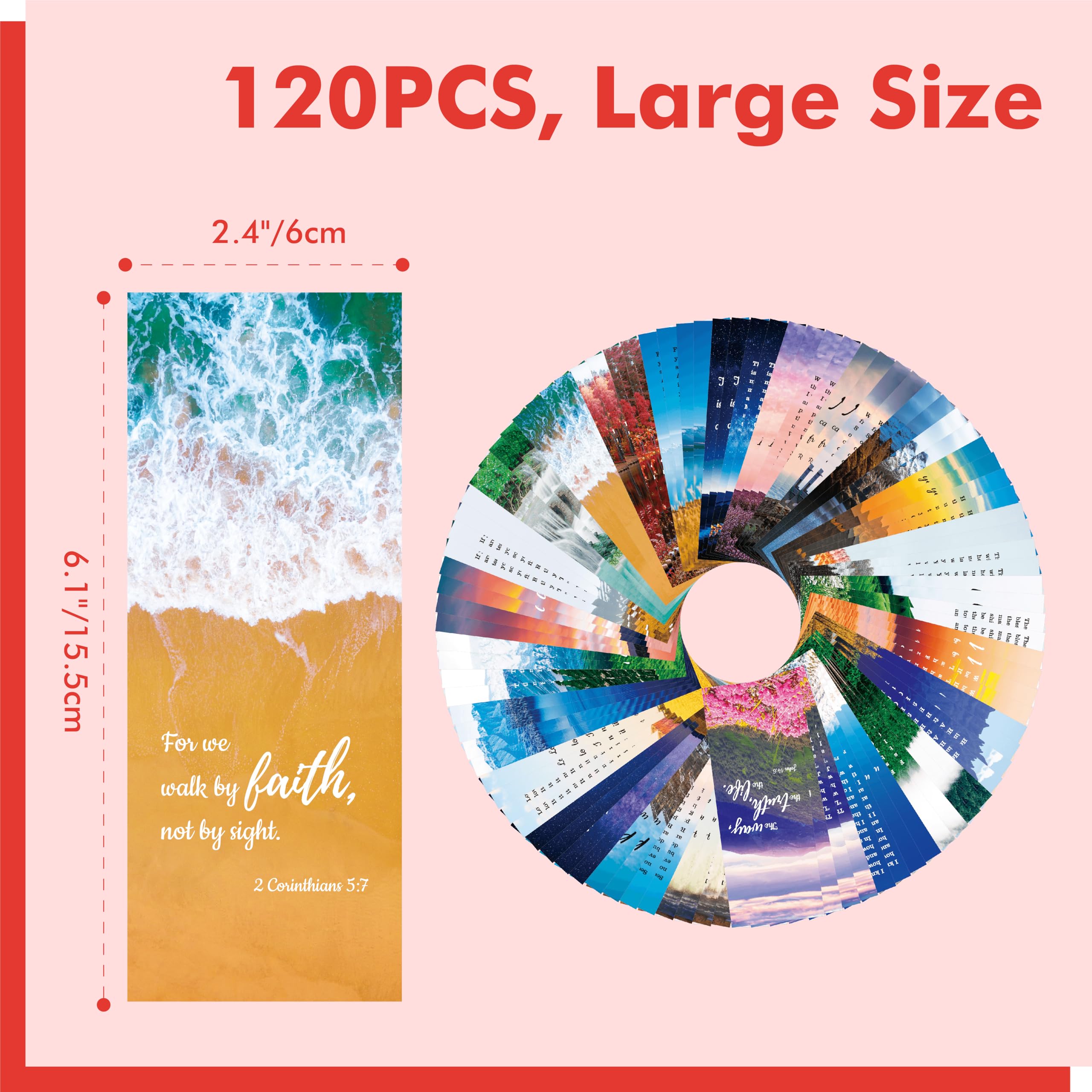 120 PCS Bible Bookmarks Set - 30 Unique Double-Sided Christian Scripture Verse Bookmarks for Women & Men - Inspirational Religious Gifts for Church, Bible Study, Office & Book Lovers (2.4” x 6.1”) - Perfect for Sunday School, Small Groups & Personal Devotion