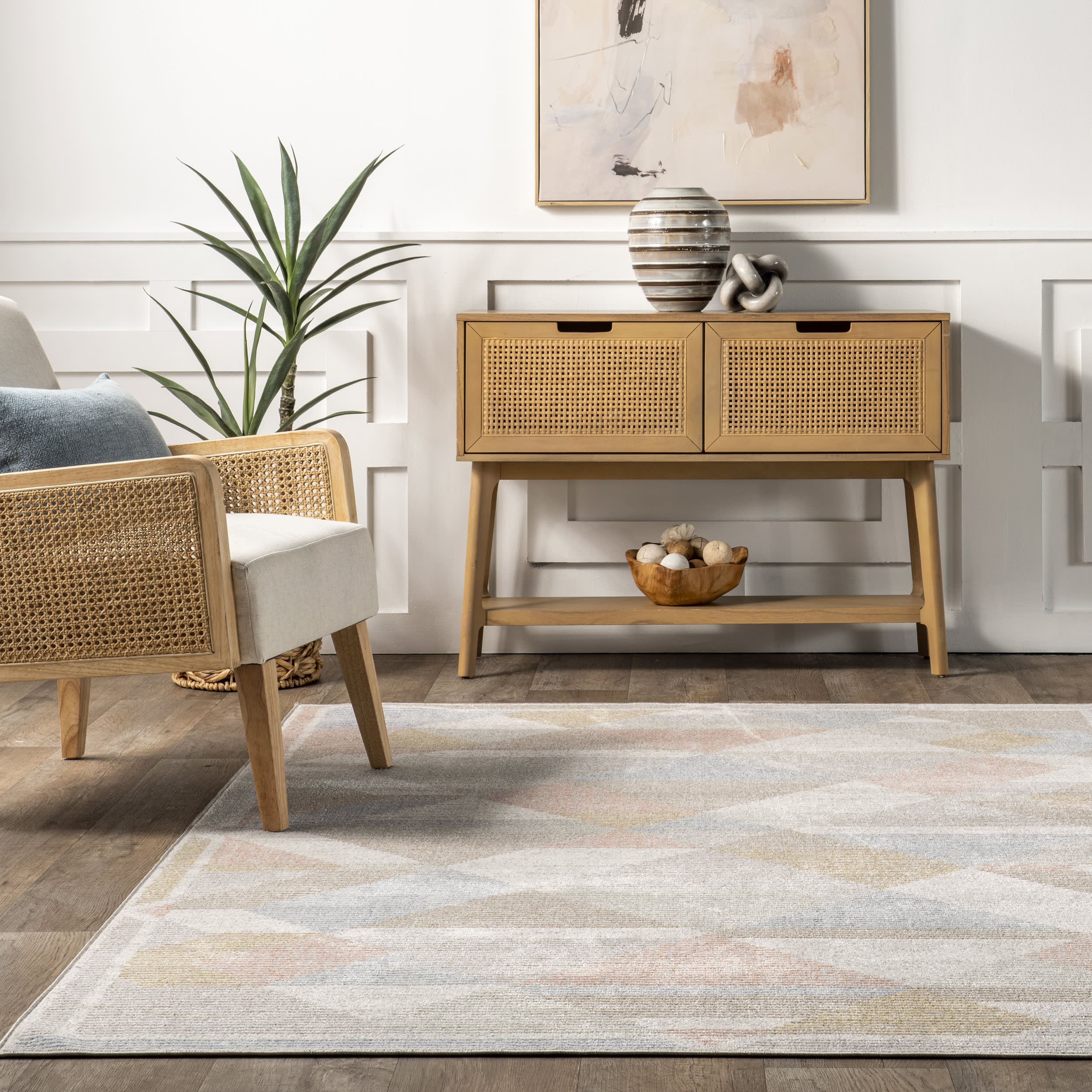 Azalia Washable Pastel Geometric Area Rug - Soft Beige Boho Chic Carpet for Living Room, Bedroom & Nursery | Non-Slip Easy Clean Modern Floor Decor