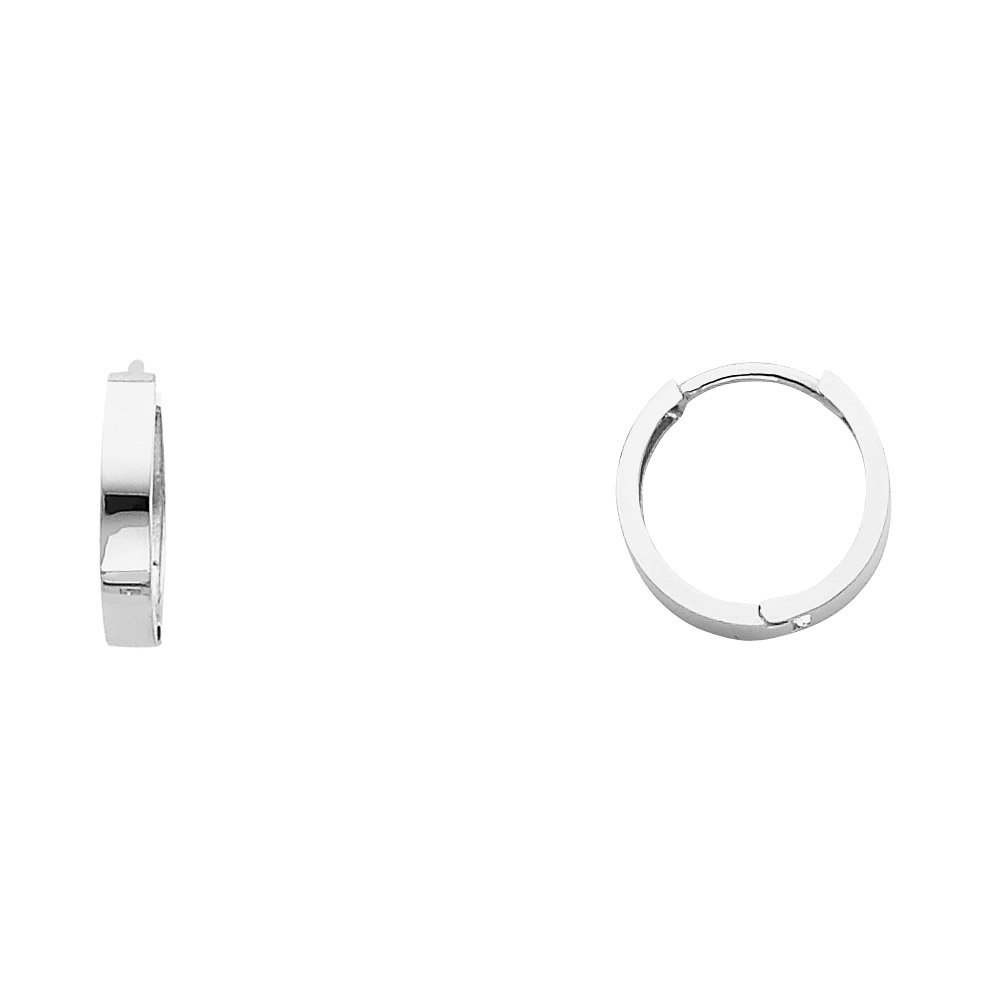 14K White Gold Plain Huggie Hoop Earrings for Women - 13mm X 13mm Small Minimalist Hoops - Perfect for Everyday Wear, Gifts & Special Occasions