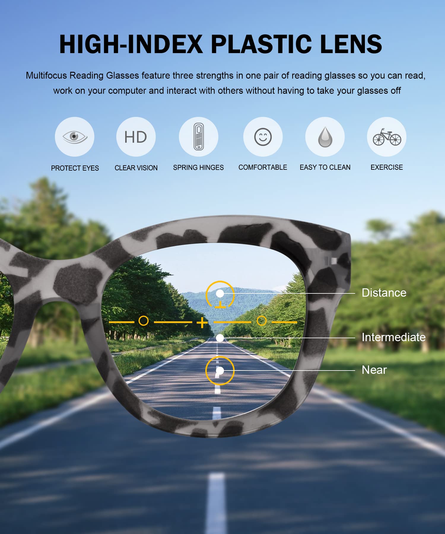 Eyekepper Oversized Progressive Reading Glasses for Women - UV Protection Multifocus Computer Readers - No-Line Trifocal Lenses - Grey/Tortoise Frame - Perfect for Office Work, Reading & Screen Time