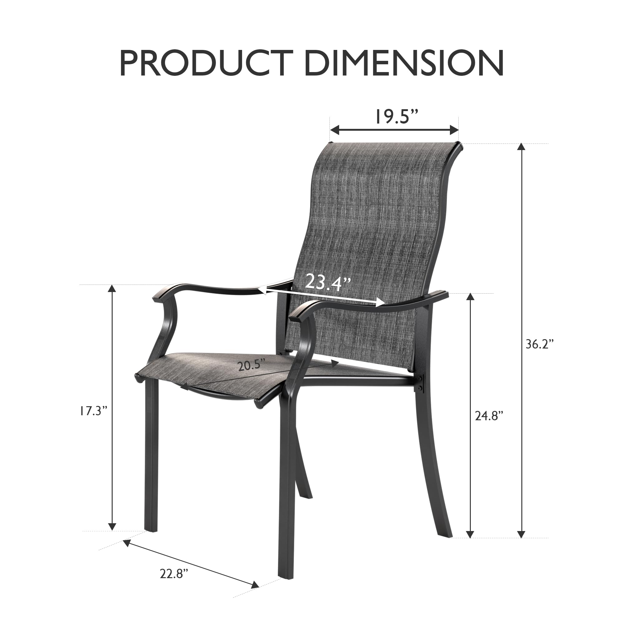 UDPATIO 4-Piece Patio Dining Chairs Set - High Back Textilene Outdoor Chairs with Armrests, Durable Metal Frame for Lawn, Garden, Backyard - Dark Grey | Perfect for Outdoor Dining, Poolside Relaxation & Patio Decor