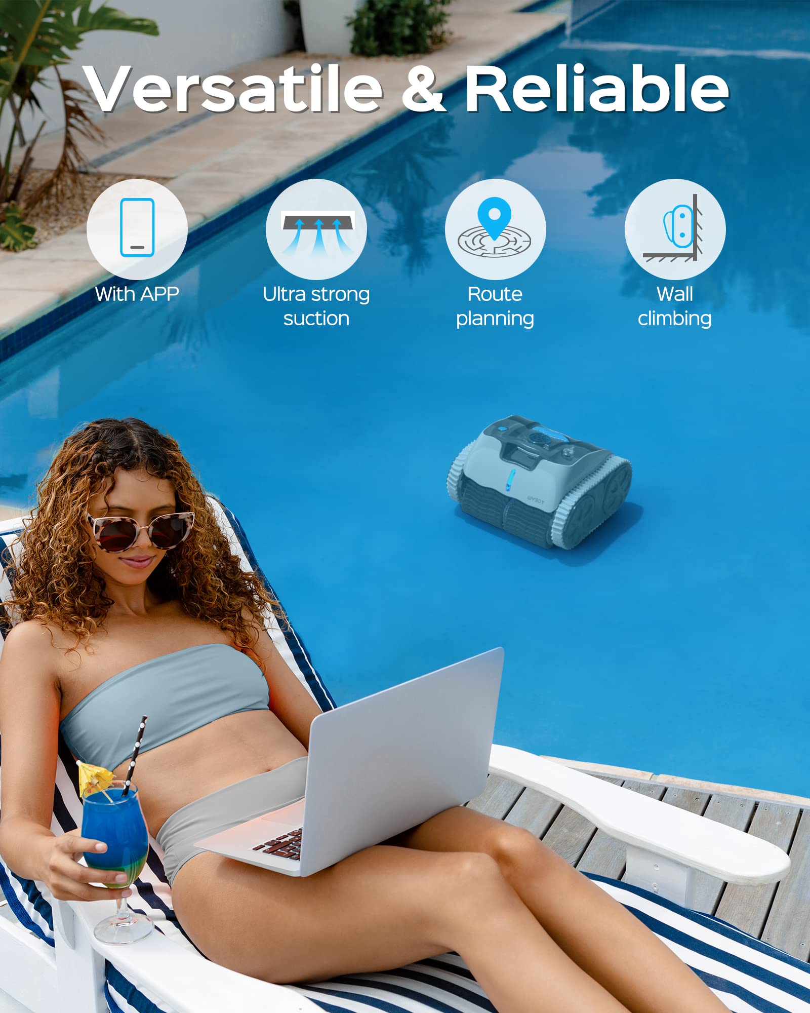 WYBOT Osprey 700 Pro Robotic Pool Cleaner with Smartphone APP Control - 65W Powerful Wall-Climbing Automatic Pool Vacuum with Smart Navigation, 9200mAh Battery & LED Indicator - Ideal for Inground Pools, Concrete & Tile Surfaces - Perfect for Weekly Maintenance & Deep Cleaning of Residential & Commercial Pools