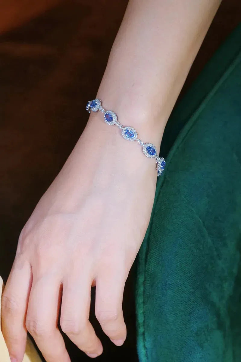 18K White Gold Diamond & Sapphire Bracelet for Women - Luxury Romantic Style Real Natural Gemstone Jewelry - Perfect for Parties, Weddings & Special Occasions