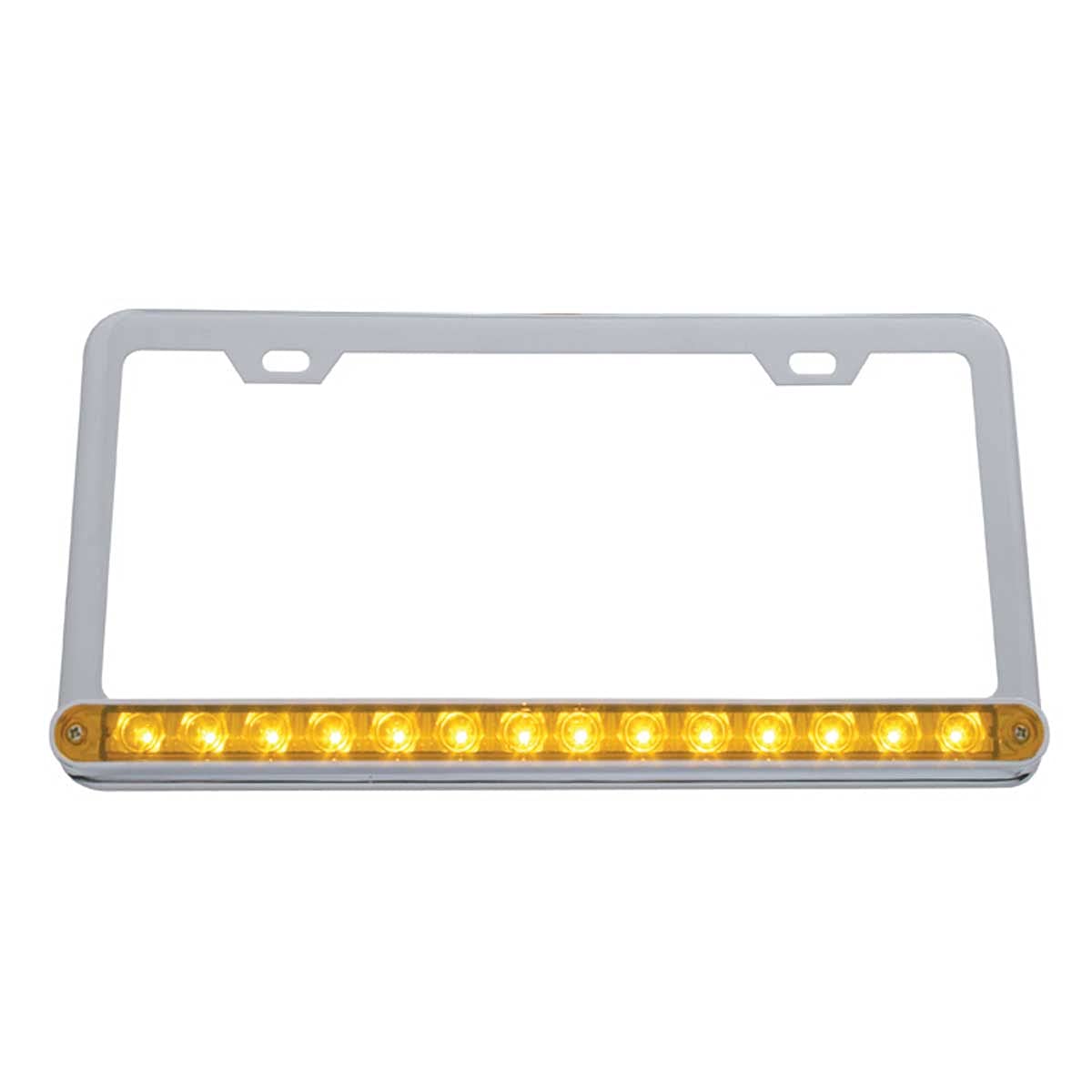 United Pacific Chrome License Plate Frame with 14 LED 12-Inch Light Bar - Amber LED & Amber Lens (Model 39743) - Perfect for Trucks, SUVs, and Off-Road Vehicles