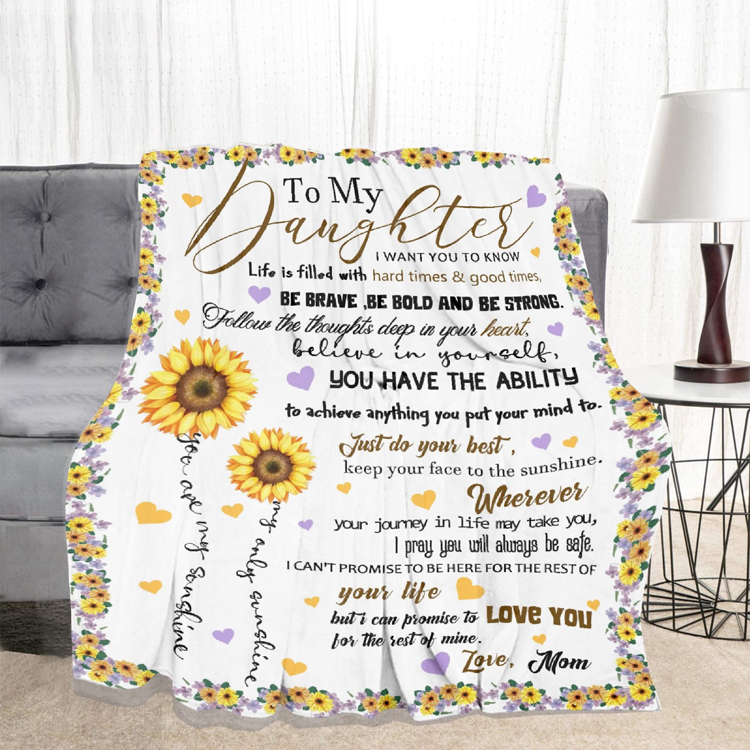 Soft Flannel Sunflower Throw Blanket for Women & Men - Extra Large 120x90 Inch Lightweight Quilt for Sofa, Bed, Couch, Car & Party Decor - Perfect Gift from Mom to Daughter - Cozy Family Blanket for Indoor/Outdoor Use