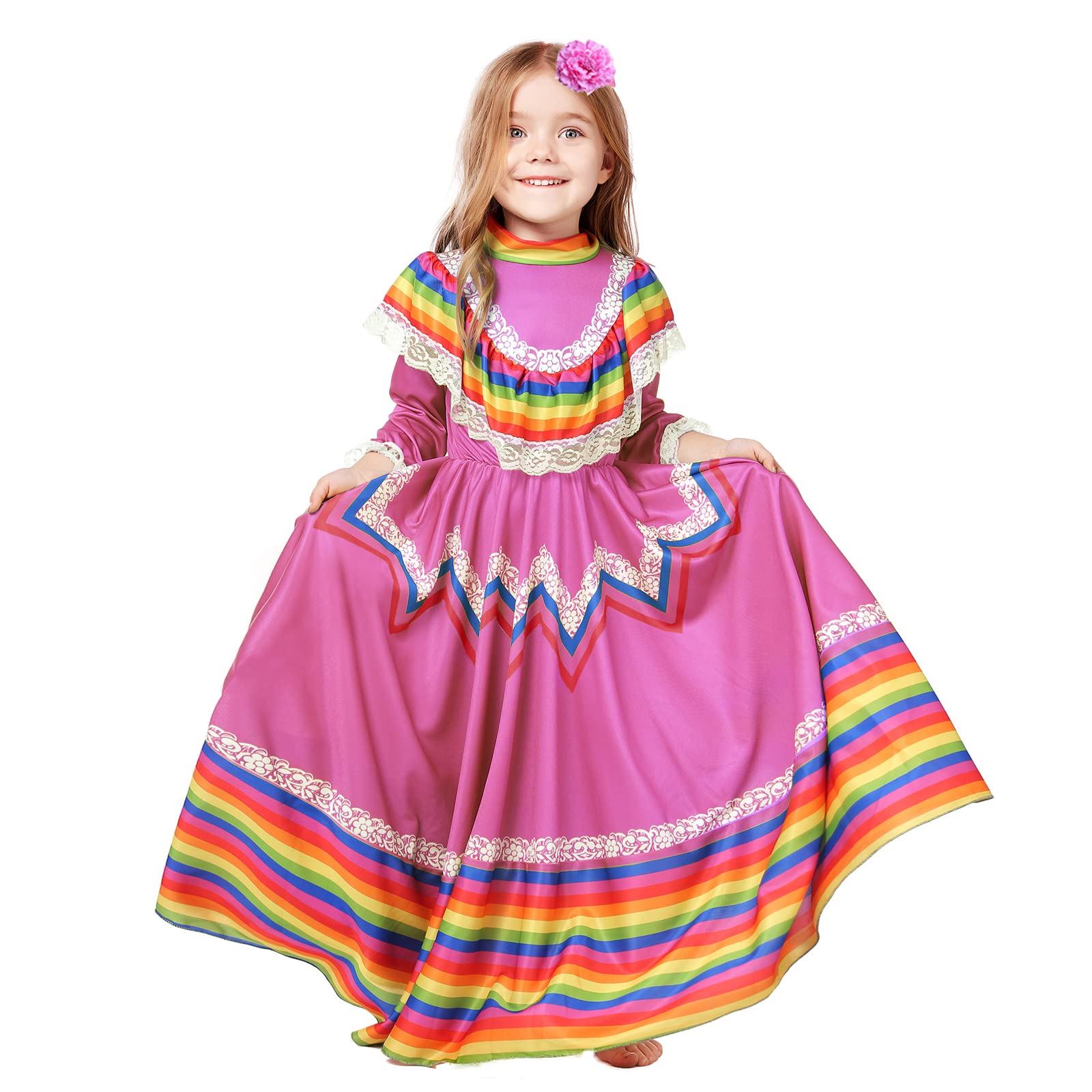 Traditional Mexican Folklorico Dress for Girls - Colorful Fiesta Skirt & Blouse Set | Perfect for Christmas, Cinco de Mayo, Quinceañera & Cultural Performances