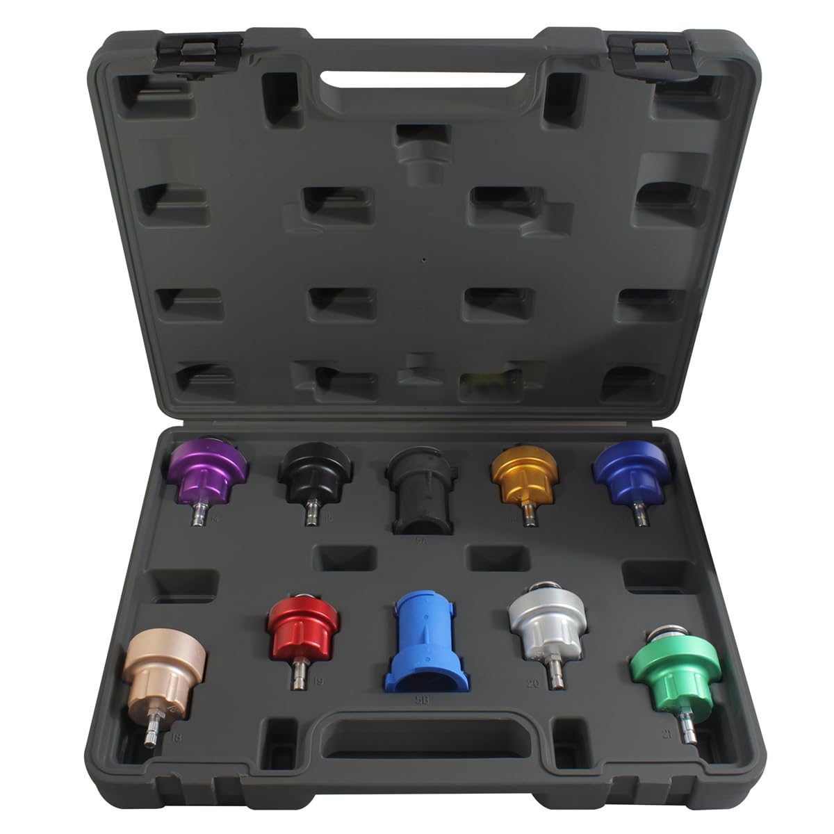 Mastercool 43305 10-Piece Cooling System Pressure Test Adapter Kit (1 Pack) - Professional Automotive AC Diagnostic Tool for Car, Truck & RV Repair - Perfect for Mechanics & DIY Enthusiasts