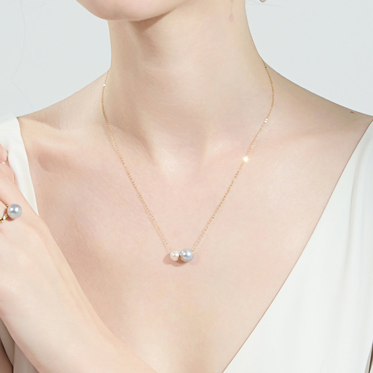 18K Solid Gold Silver Blue Akoya Pearl Necklace KN00186 | Elegant Women's Jewelry Gift for Wedding, Anniversary & Special Occasions | Perfect for Bridal, Evening Wear & Formal Events