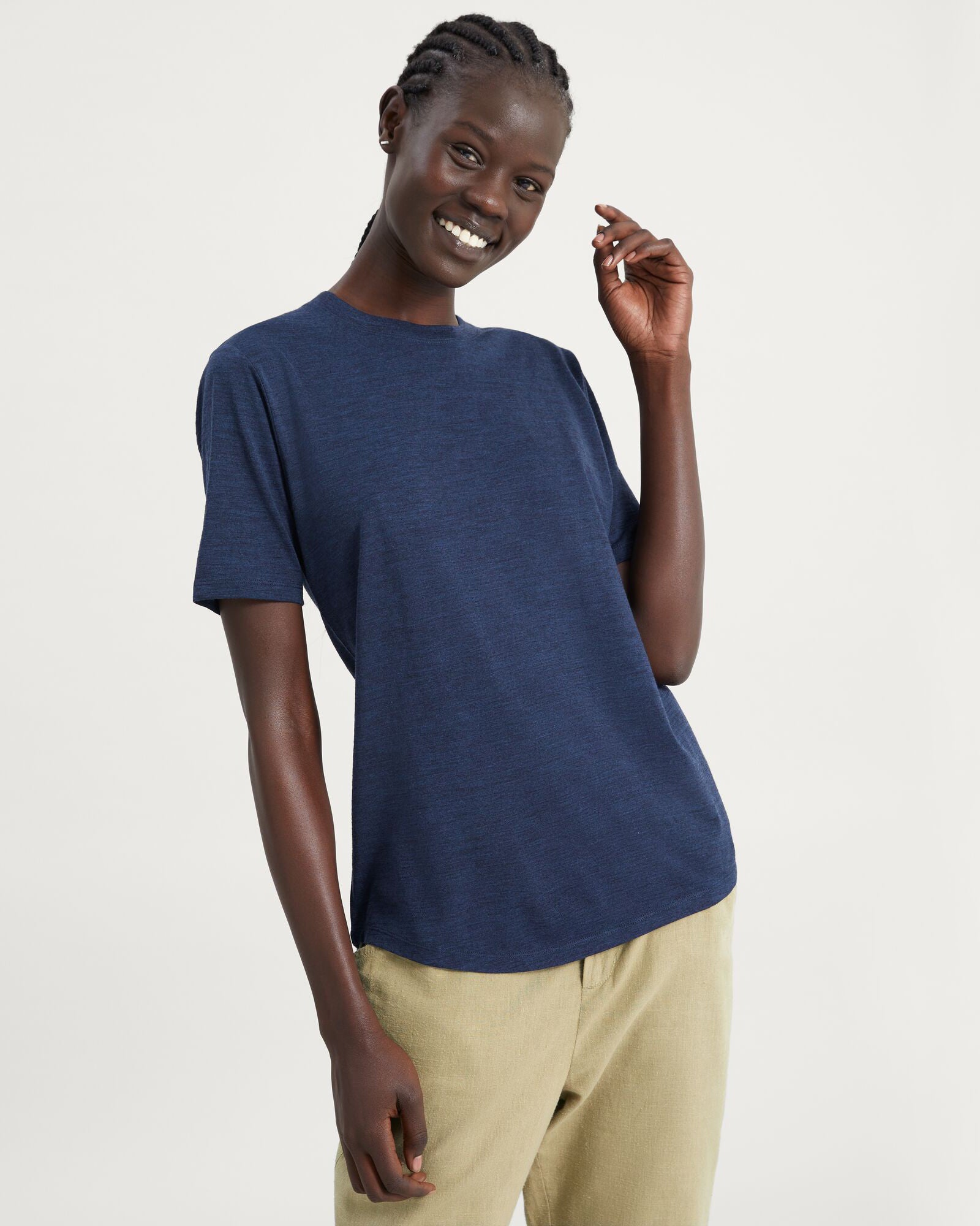 100% Merino Wool Short Sleeve Crew Neck T-Shirt for Women - Soft & Breathable Summer Top in Midnight Navy Marle - Perfect for Hiking, Travel & Casual Wear