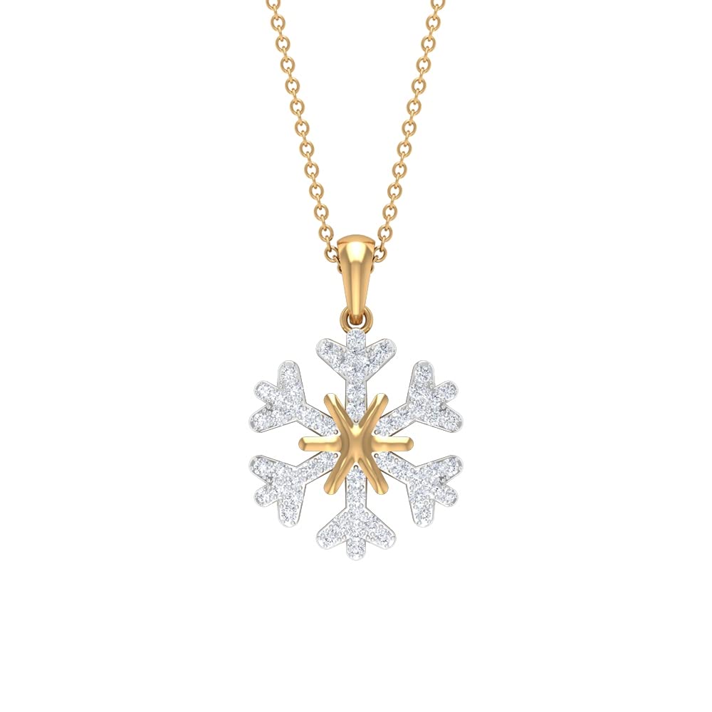 3/4 CT Zircon Gold Snowflake Pendant Necklace for Women - 10K Solid Gold Minimalist CZ Snowflake Jewelry - Perfect for Christmas Gifts, Holiday Parties & Winter Weddings
