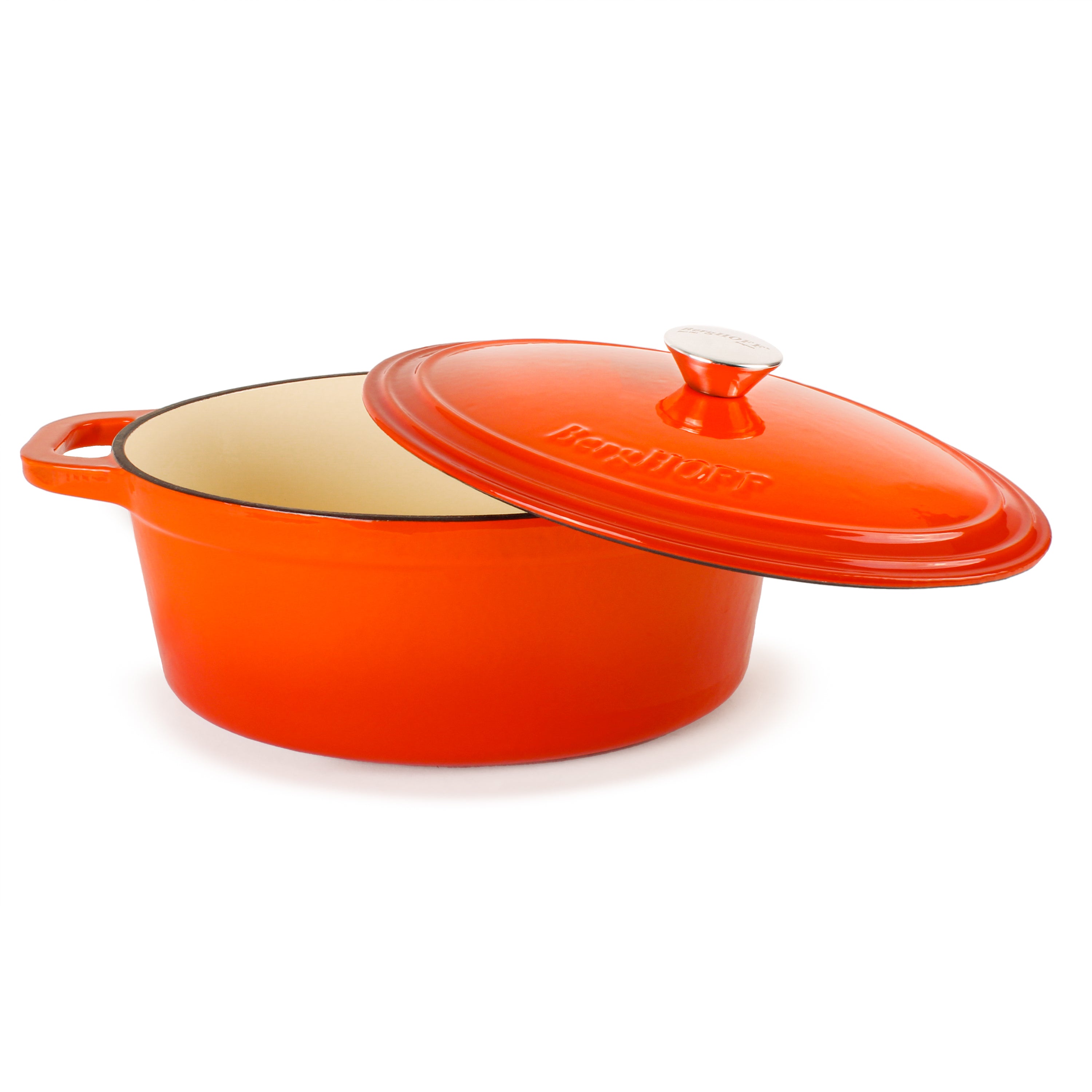 BergHOFF Neo 4-Piece Cast Iron Cookware Set - 5qt & 8qt Dutch Ovens with Matching Lids, Orange Enamel Coating - Perfect for Braising, Stewing & Baking - Ideal for Home Chefs & Outdoor Cooking