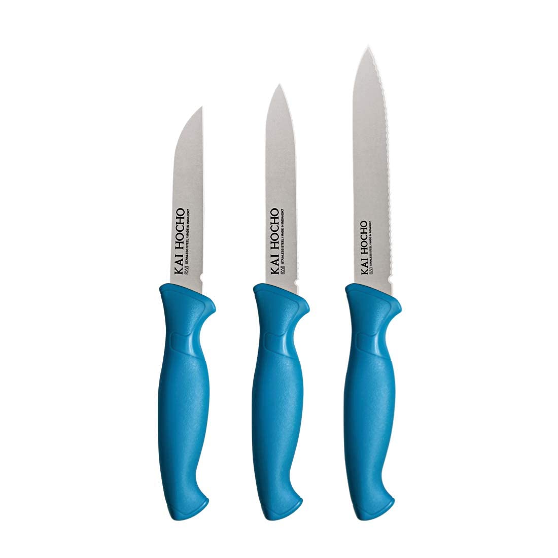 Premium Kai Stainless Steel Kitchen Knife Set - 3-Piece Professional Chef Knives with Ergonomic Blue Handles | Perfect for Home Cooking, Restaurant Use & Gift Giving