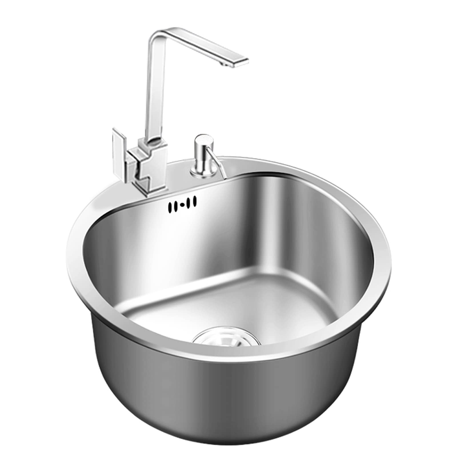 Premium 43cm Round Black Single Bowl Kitchen Sink - 304 Stainless Steel Drop-in Sink with Drain, Soap Dispenser & Faucet - Perfect for Modern Farmhouse, RV & Small Space Kitchens