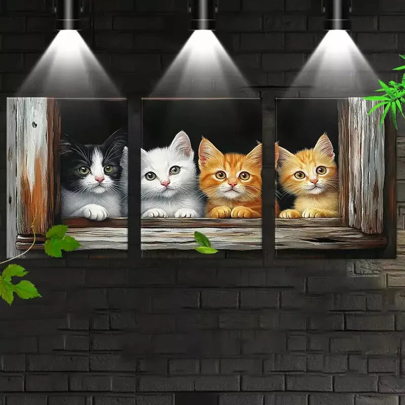 3-Piece Whimsical Kitten Peeking Through Wall Art Set - 50x70cm Framed Canvas Prints | High Quality Australian Made Home Decor | Perfect for Living Room, Bedroom & Nursery Decor
