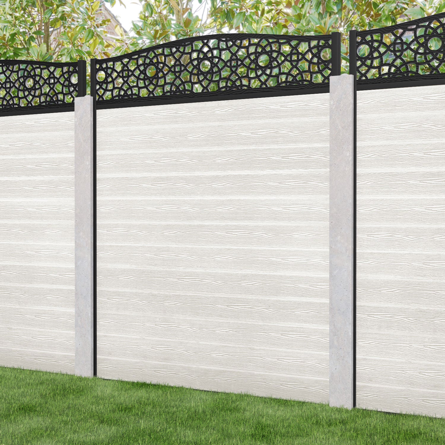 Classic Amber Curved Top Fence Panel - Light Stone Color - Fits Existing Concrete Posts - Perfect for Garden, Yard, and Property Boundary Enhancement