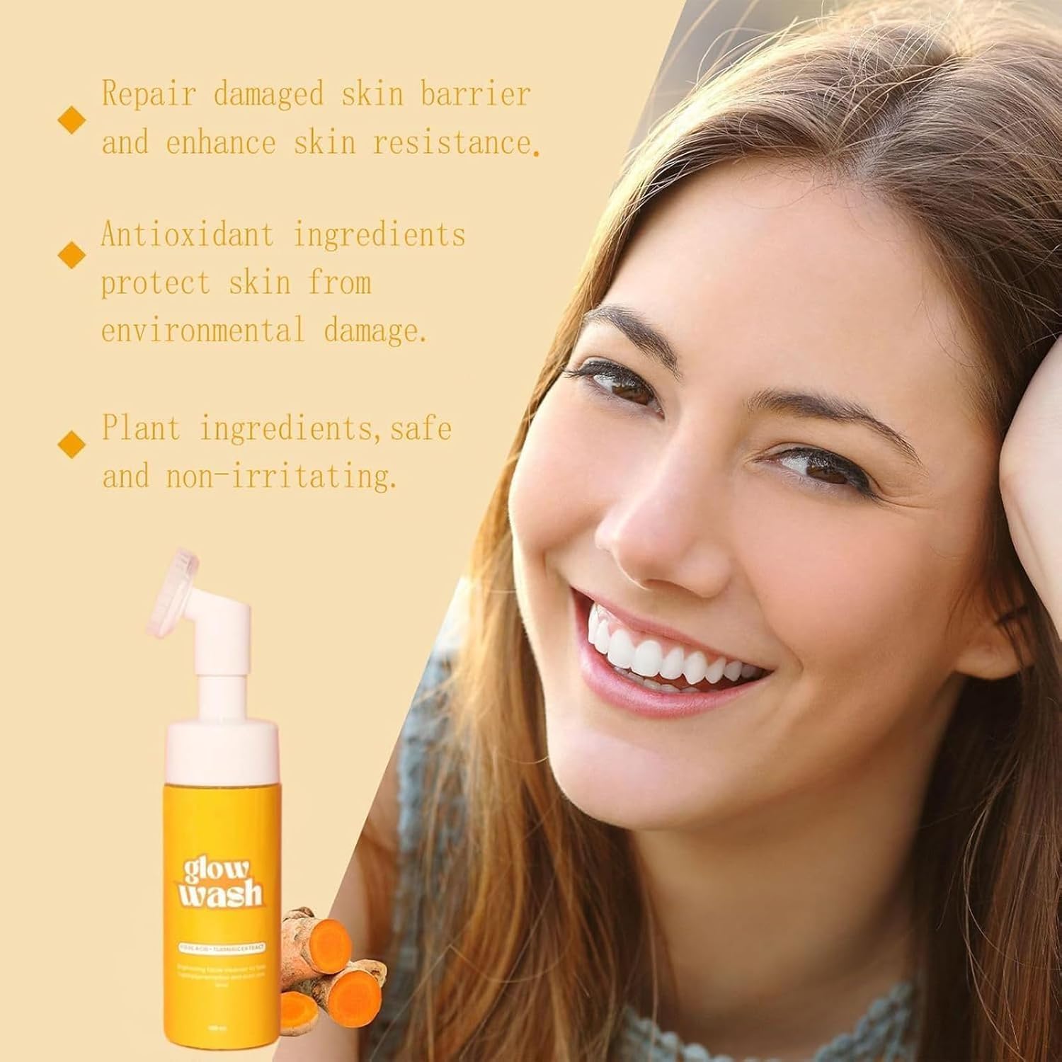 2PCS Turmeric Face Wash with Brush - Sugar Baby Glow Wash & Scrub for Brightening & Exfoliating | Gentle Cleansing for Sensitive Skin | Perfect for Daily Skincare Routine & Travel
