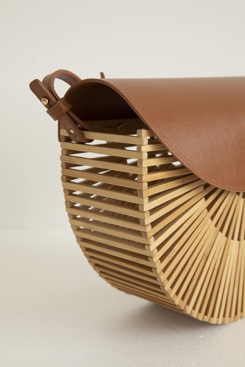 Handwoven Bamboo Crossbody Bag for Women - Natural Straw Purse with Leather Strap - Eco-Friendly Summer Beach Bag for Travel, Shopping & Outdoor Activities