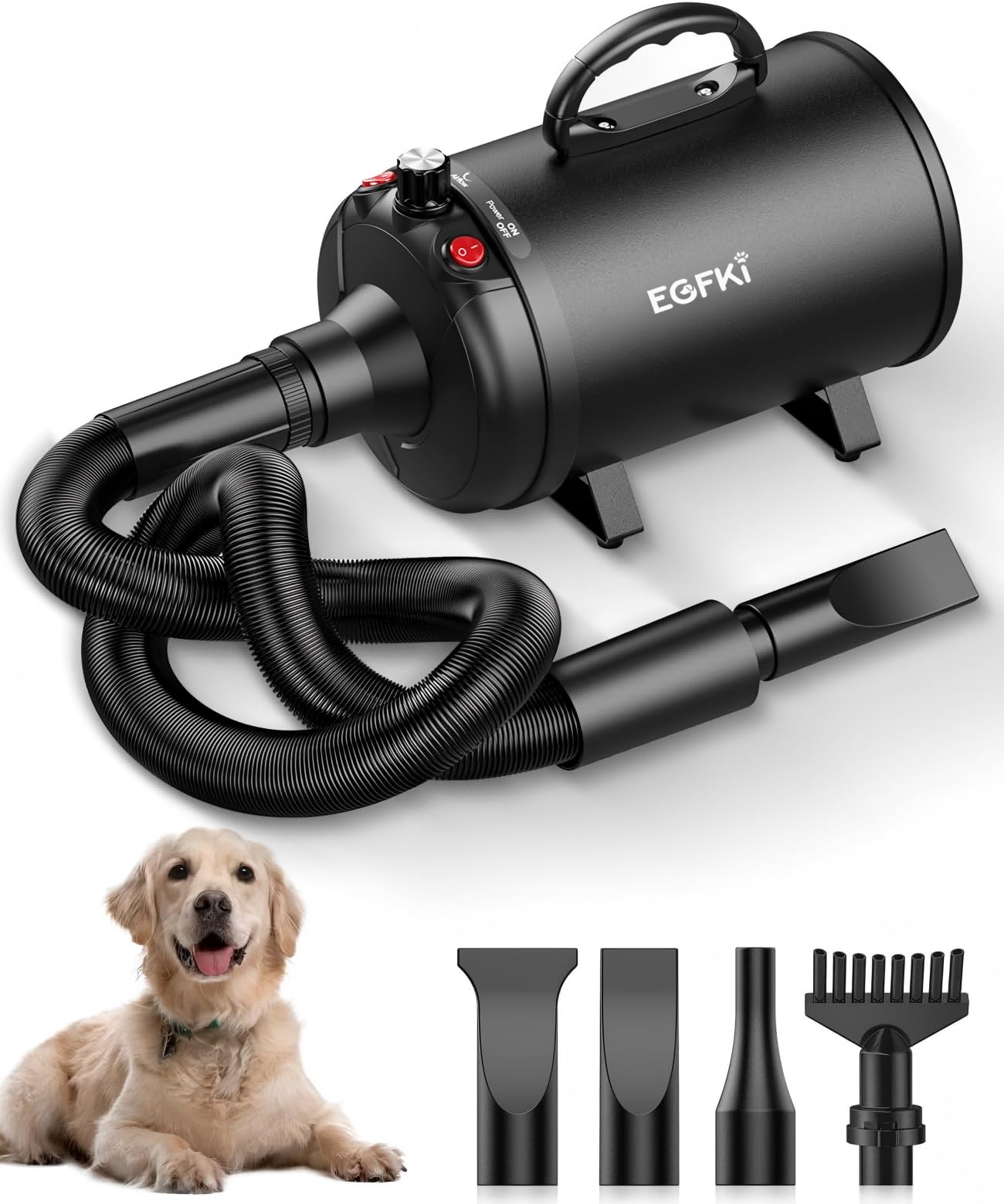 5.2HP 3800W High Velocity Pet Grooming Blower - Adjustable Speed & Temperature Dog Dryer with 4 Nozzles for Professional Grooming | Perfect for Home Pet Care & Dog Salon Use