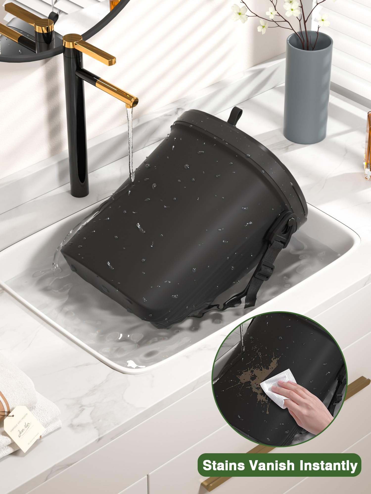 Leakproof Car Trash Can - 1.9 Gallon Soft Silicone Hanging Garbage Bin with Lid for Sedans, SUVs, MPVs & Trucks | Easy to Clean Vehicle Trash Bag | Perfect for Road Trips, Commuting & Family Travel