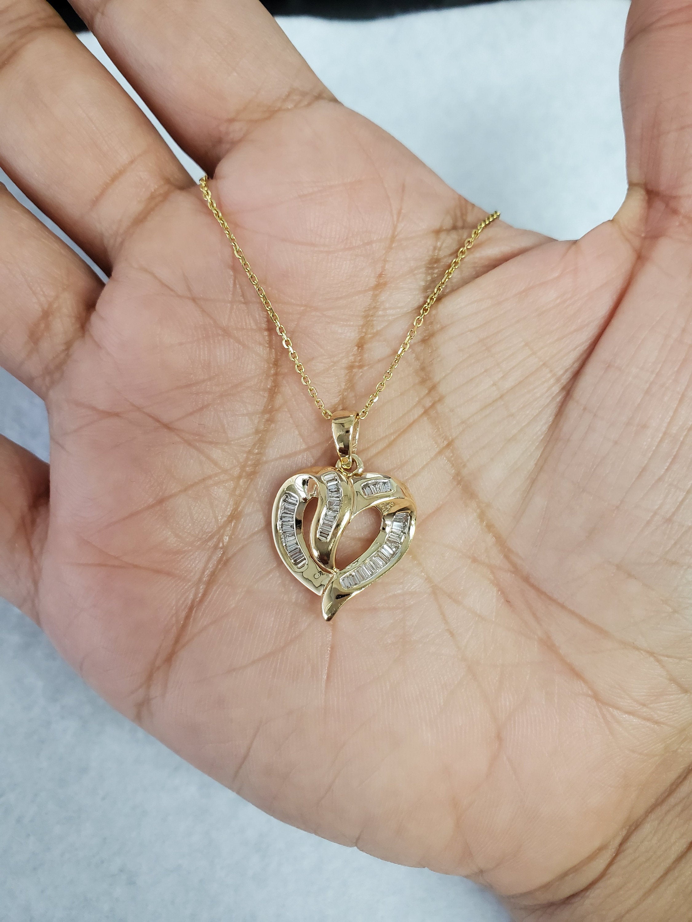 0.5 Carat Heart Shaped Baguette Diamond Pendant Necklace - Elegant 14K Gold Dainty Jewelry for Women, Perfect Gift for Valentine's Day, Anniversary & Special Occasions