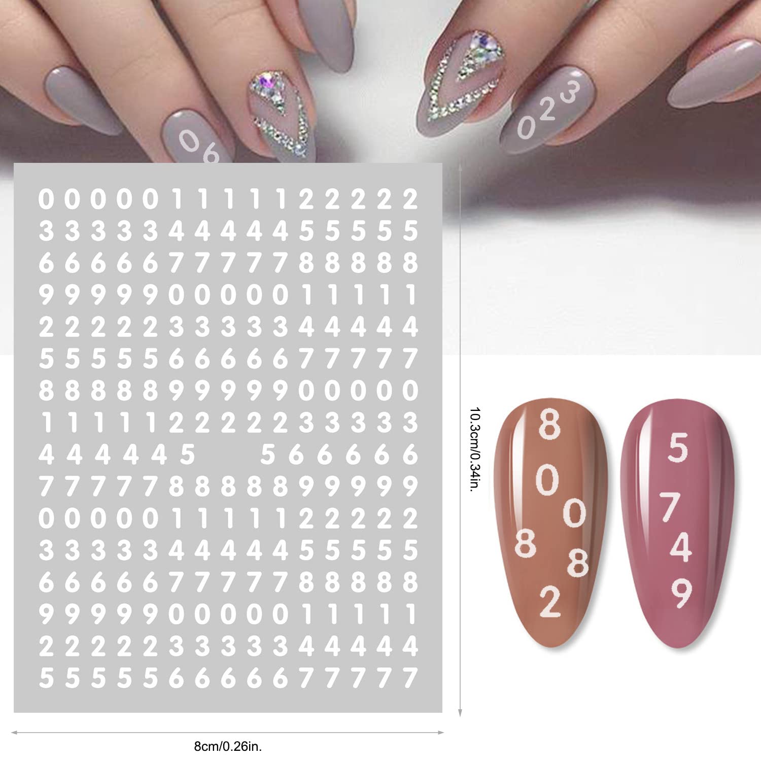 DANNEASY 8 Sheets Small Number Nail Art Stickers - Self Adhesive 3D Nail Decals for Women, Kids & Girls | Perfect for Nail Salon, DIY Manicure & Party Nail Designs