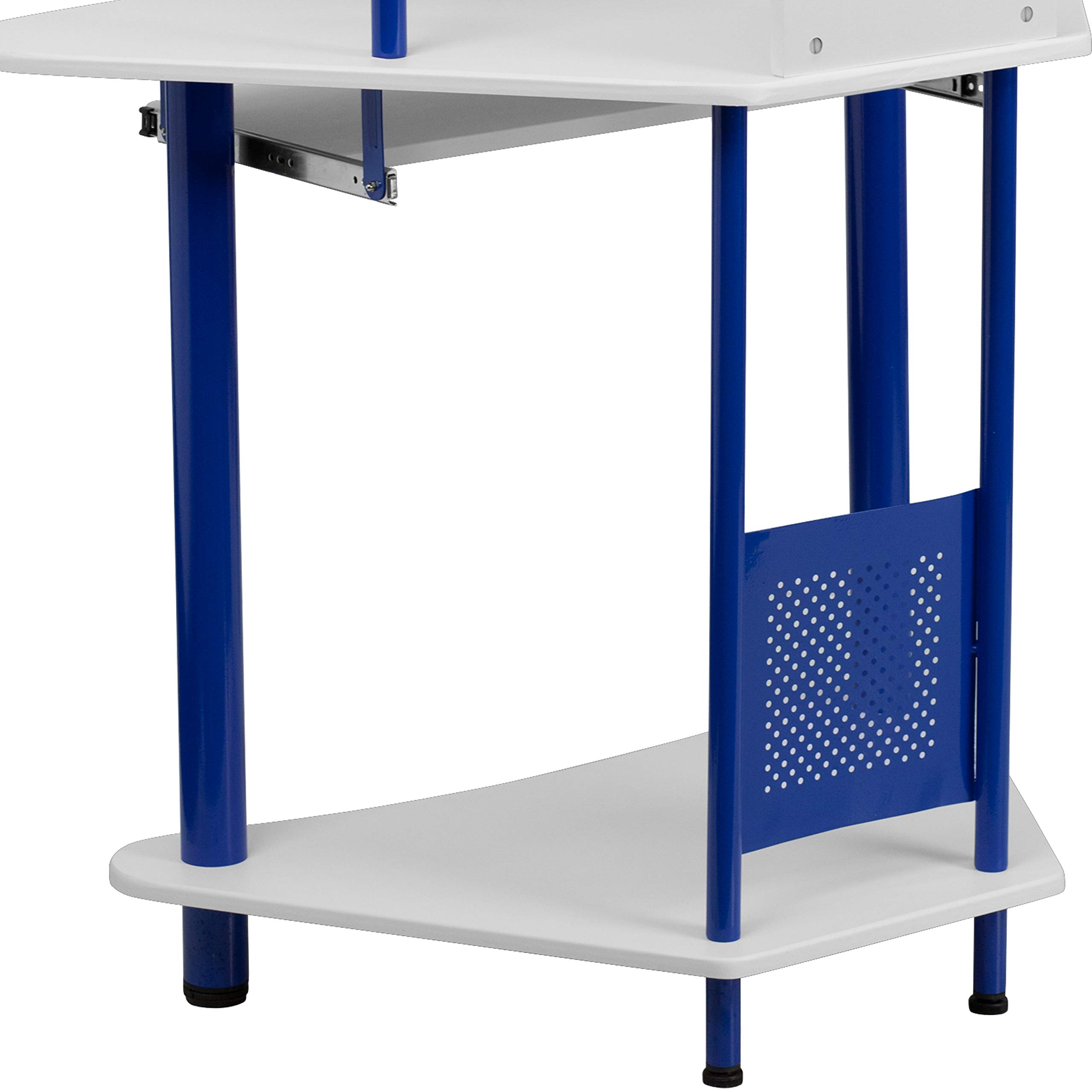 Blue Corner Desk with Hutch - Compact Home Office Workstation