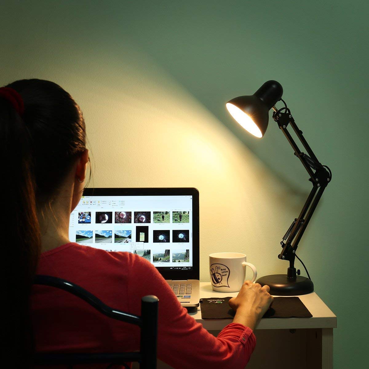 Lepro E27 Swing Arm Desk Lamp with Clamp - Adjustable Black Table Lamp for Study, Office & Bedroom - Flexible Reading Light with E27 Bulb Holder - Perfect for Nail Art, Back to School & Home Decor