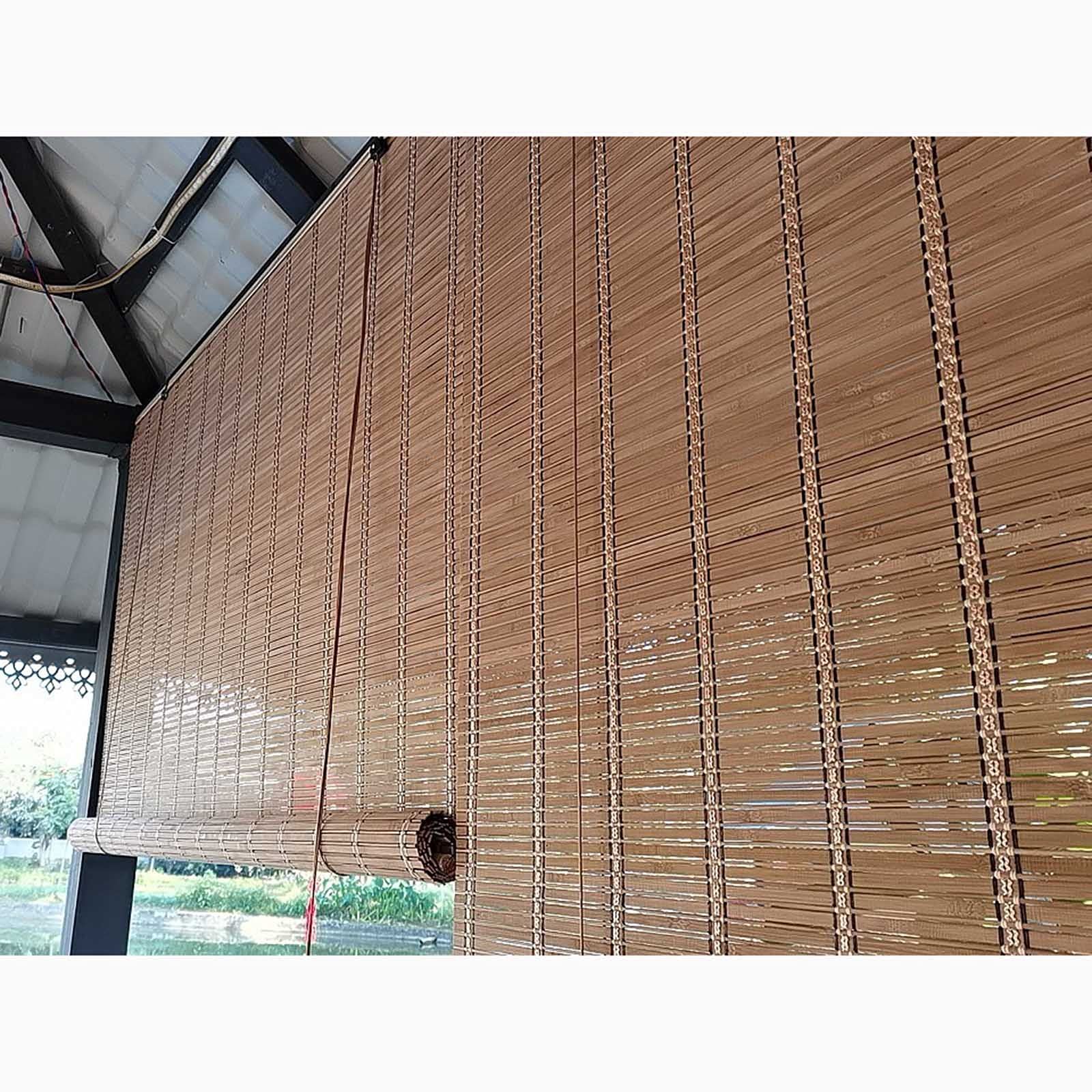 Natural Bamboo Roller Blinds - Waterproof & Breathable Outdoor Bamboo Curtains for Windows & Doors (51x63in) | Customizable Roman Shades for Patio, Balcony & Sunroom Sun Protection