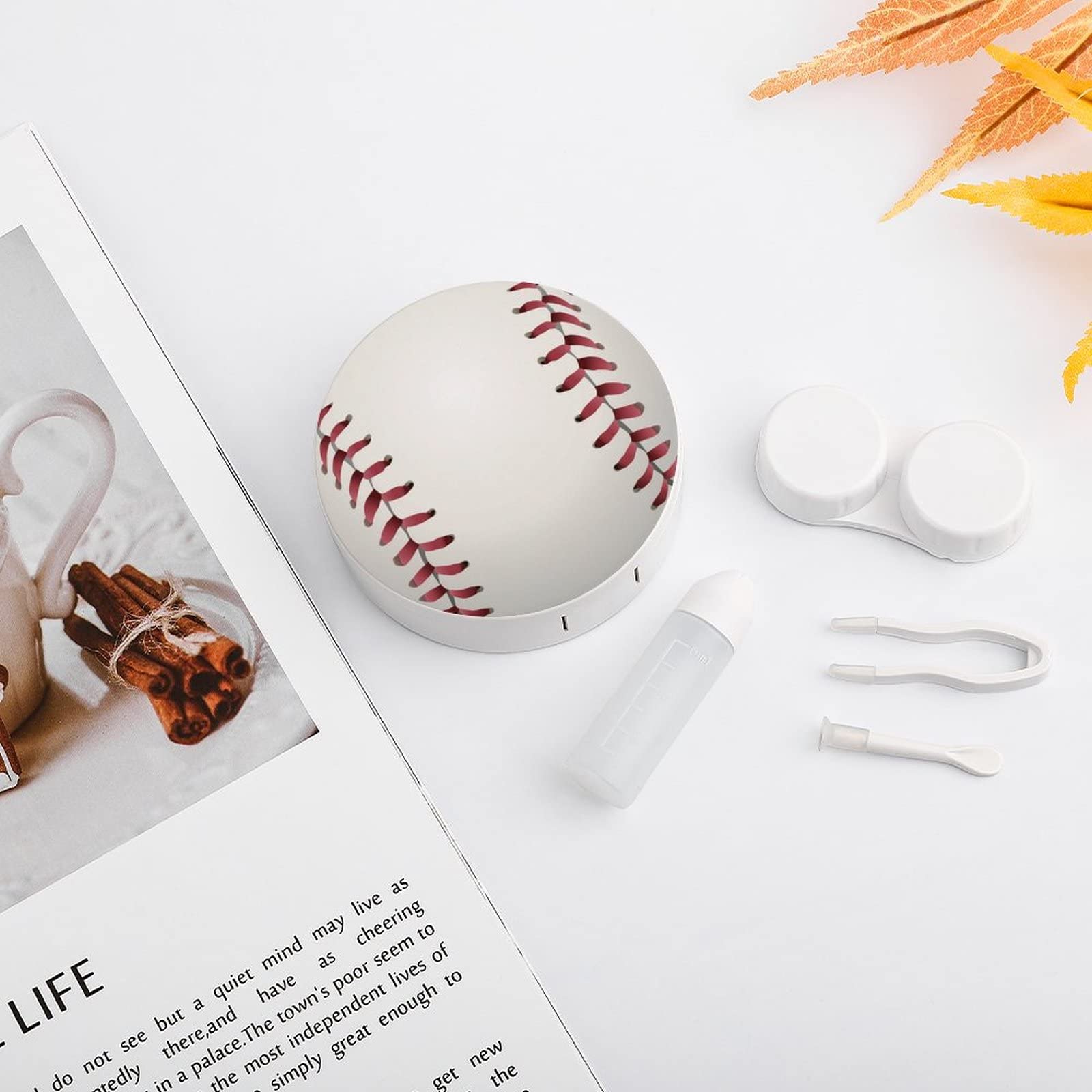 Portable Baseball Lace Contact Lens Case with Mirror for Travel