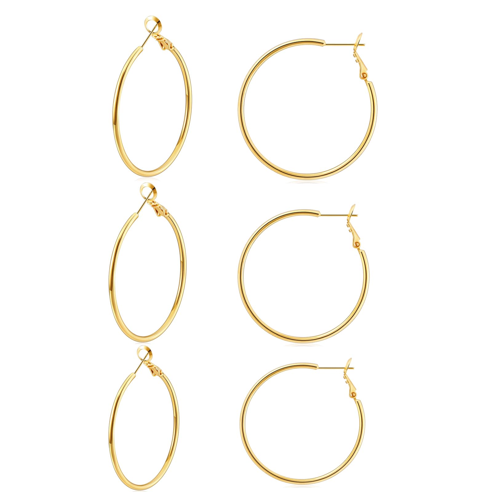 14K Gold Plated Sterling Silver Hoop Earrings for Women - Hypoallergenic Large Hoop Earrings Set, Fashion Jewelry Gift for Her | Perfect for Parties, Weddings & Everyday Wear
