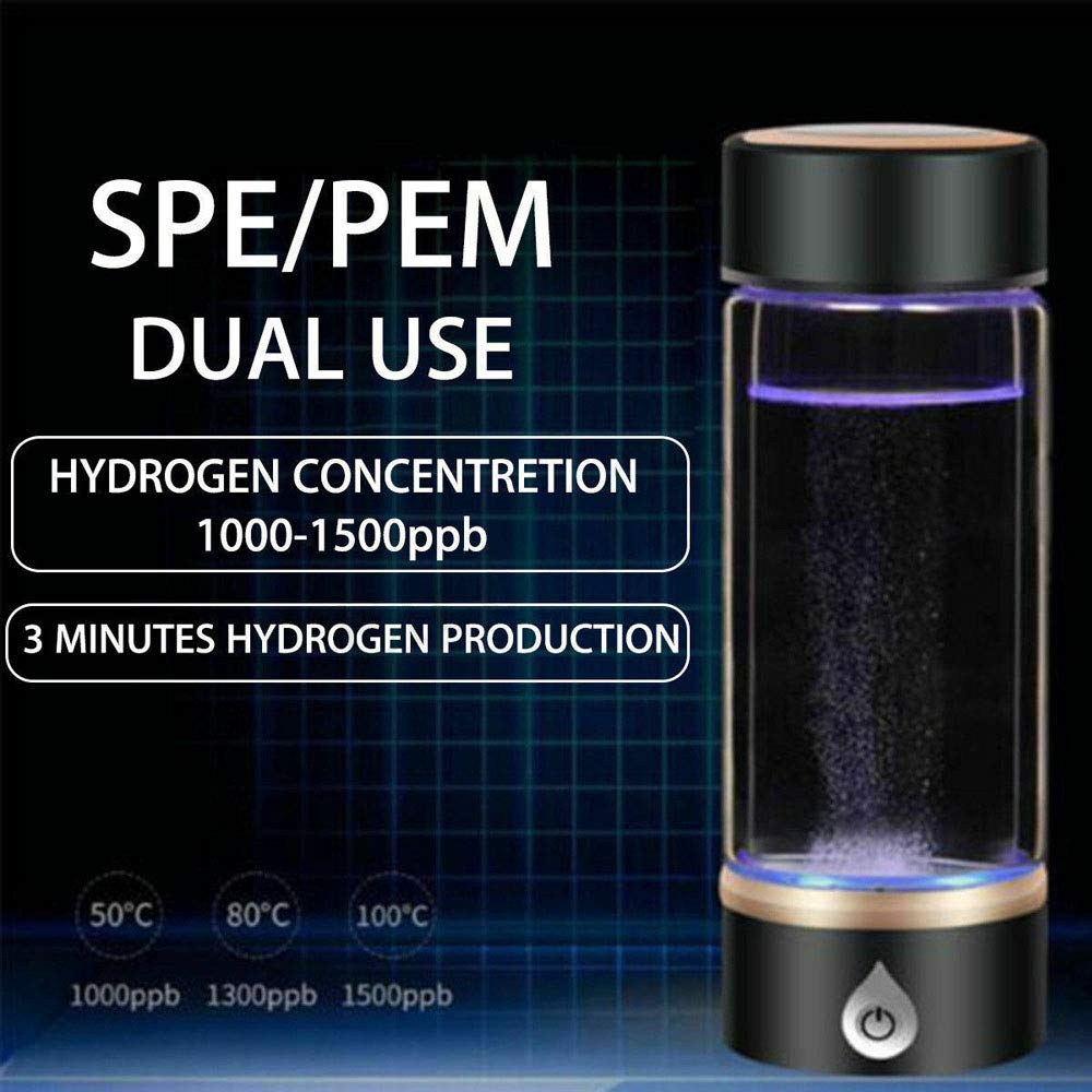 Gaone Hydrogen Water Generator Bottle - 420ML Portable Hydrogen Rich Water Maker with 1500PPB, USB Rechargeable Drinking Cup (Black) for Home, Office & Travel Hydration