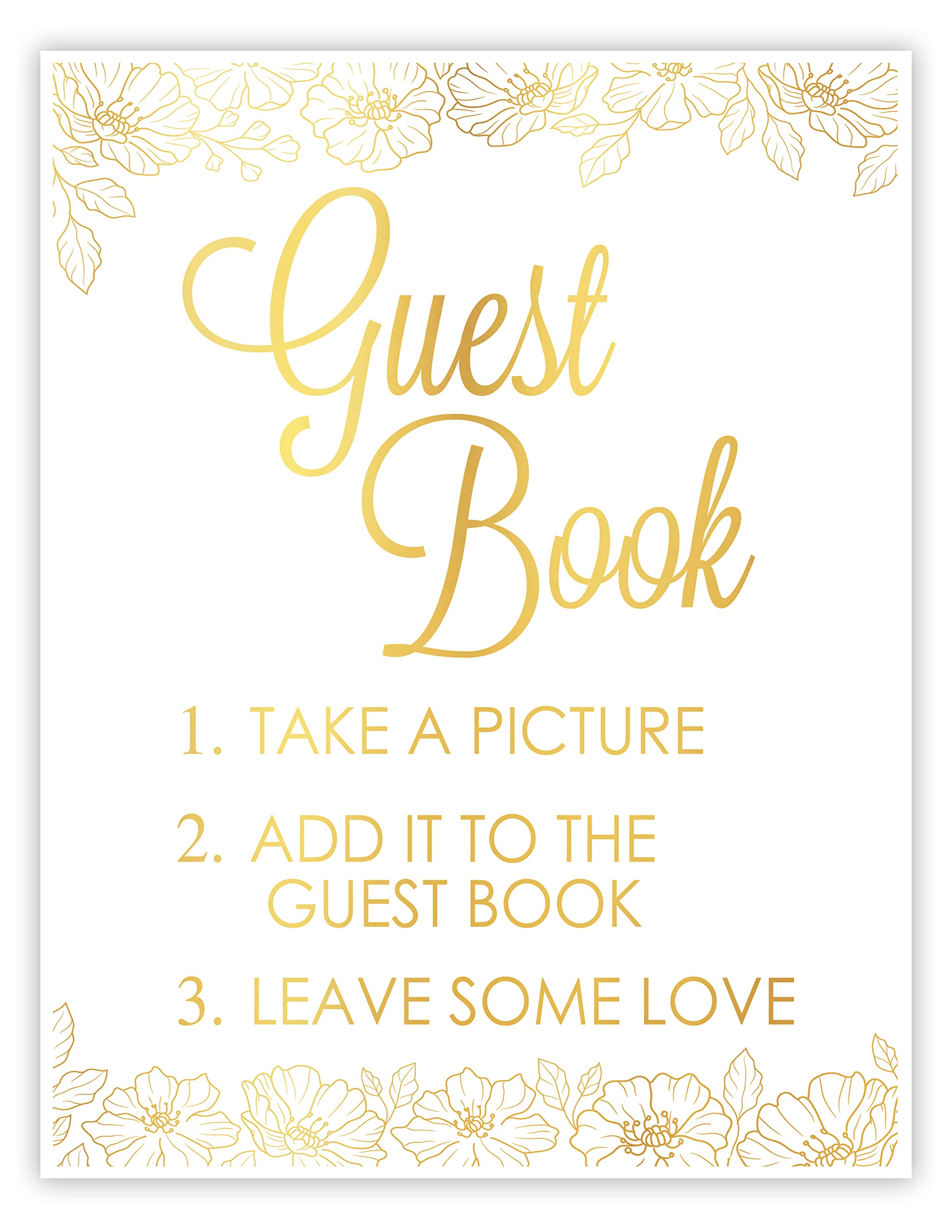 Elegant Gold Foil Wedding Guest Book Sign - Floral Design Guestbook for Ceremonies - Unframed Poster with Real Foil Cardstock - Multiple Sizes Available - Perfect for Wedding Receptions, Bridal Showers & Anniversary Celebrations