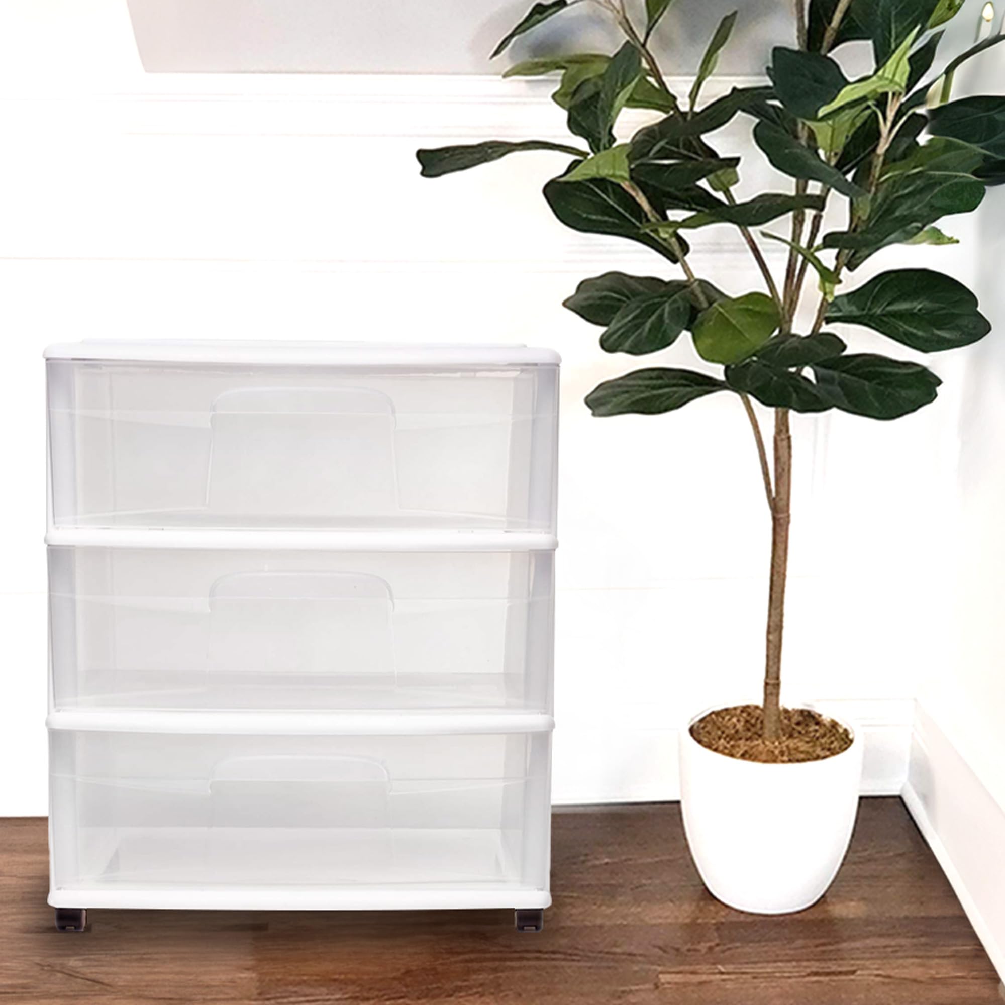HOMZ 2-Pack 3-Tier Clear Plastic Storage Drawer Tower Organizer with White Frame - Wide Space-Saving Solution for Bedroom, Bathroom, Office & Closet Organization