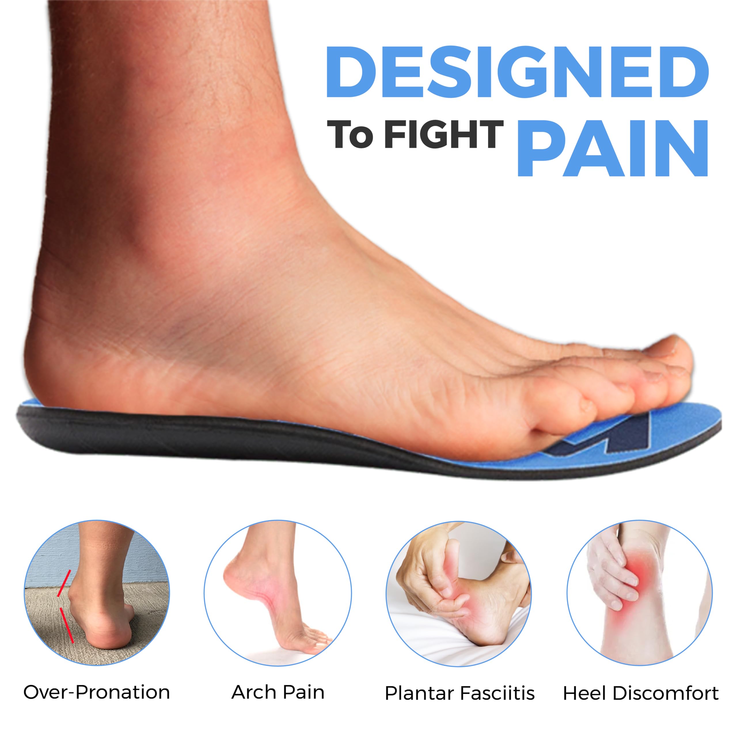 Maximum Support Plantar Fasciitis Insoles for Men & Women – Custom Orthotic Shoe Inserts with Shock Absorption – Relief for Flat Feet, Heel Pain & Arch Support – Perfect for All-Day Walking, Standing & Running (Work, Hiking, Sports)