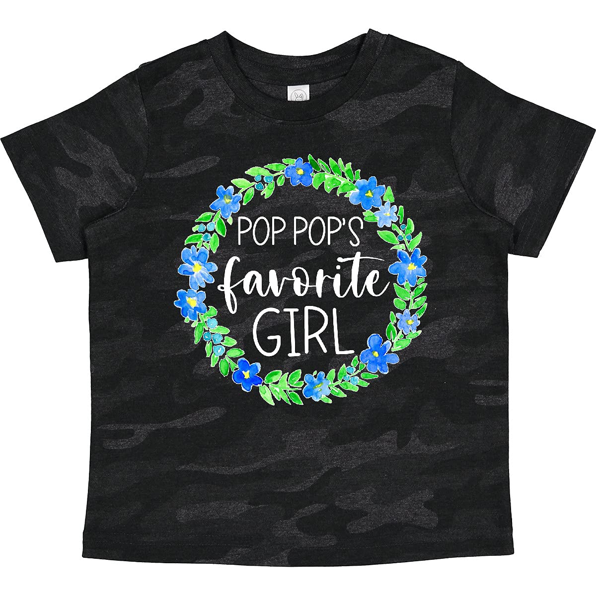 Pop Pop's Favorite Girl Blue Floral Wreath Toddler T-Shirt | Cute Baby Girl Outfit for Grandparents Day & Family Photos