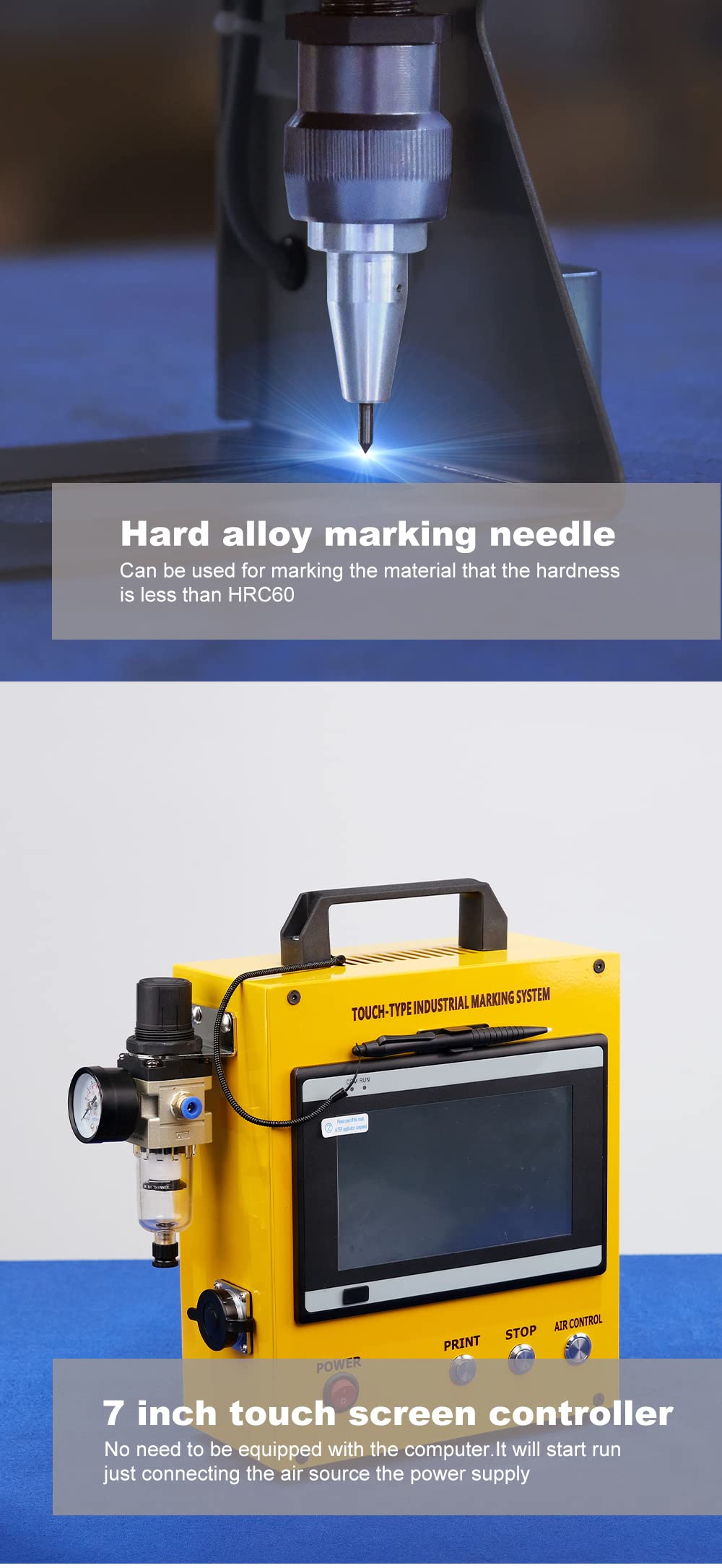 US Stock Portable Pneumatic Engraving Machine - Dot Peen Marking Tool with 80x40mm (3.1x1.6 inch) Engraving Area - Ideal for Metal, Plastic & Leather Marking in Workshops, Factories & DIY Projects