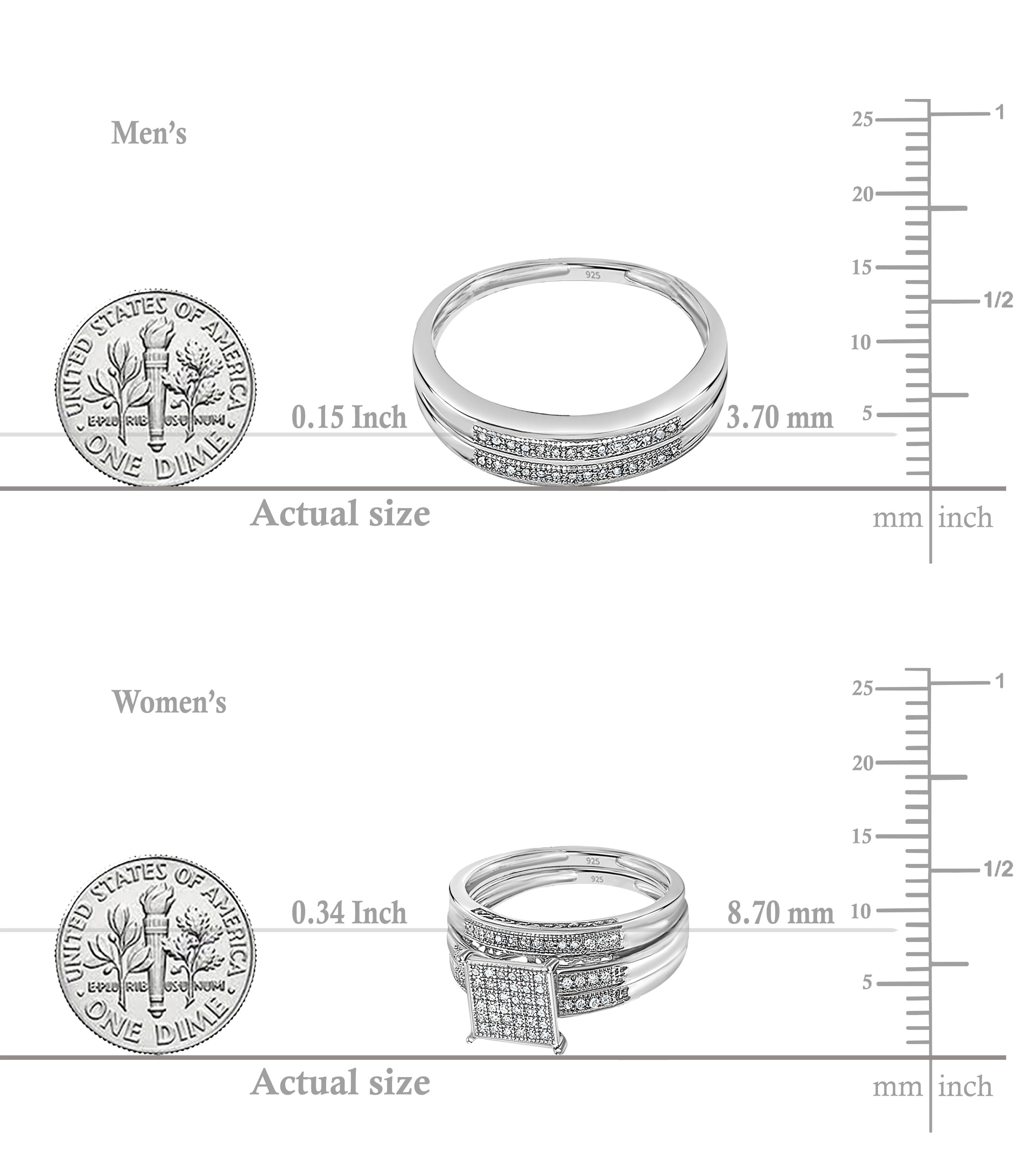 Dazzlingrock 0.27ct Round White Diamond Trio Ring Set in 925 Sterling Silver - Elegant Wedding, Engagement & Anniversary Jewelry Gift for Women