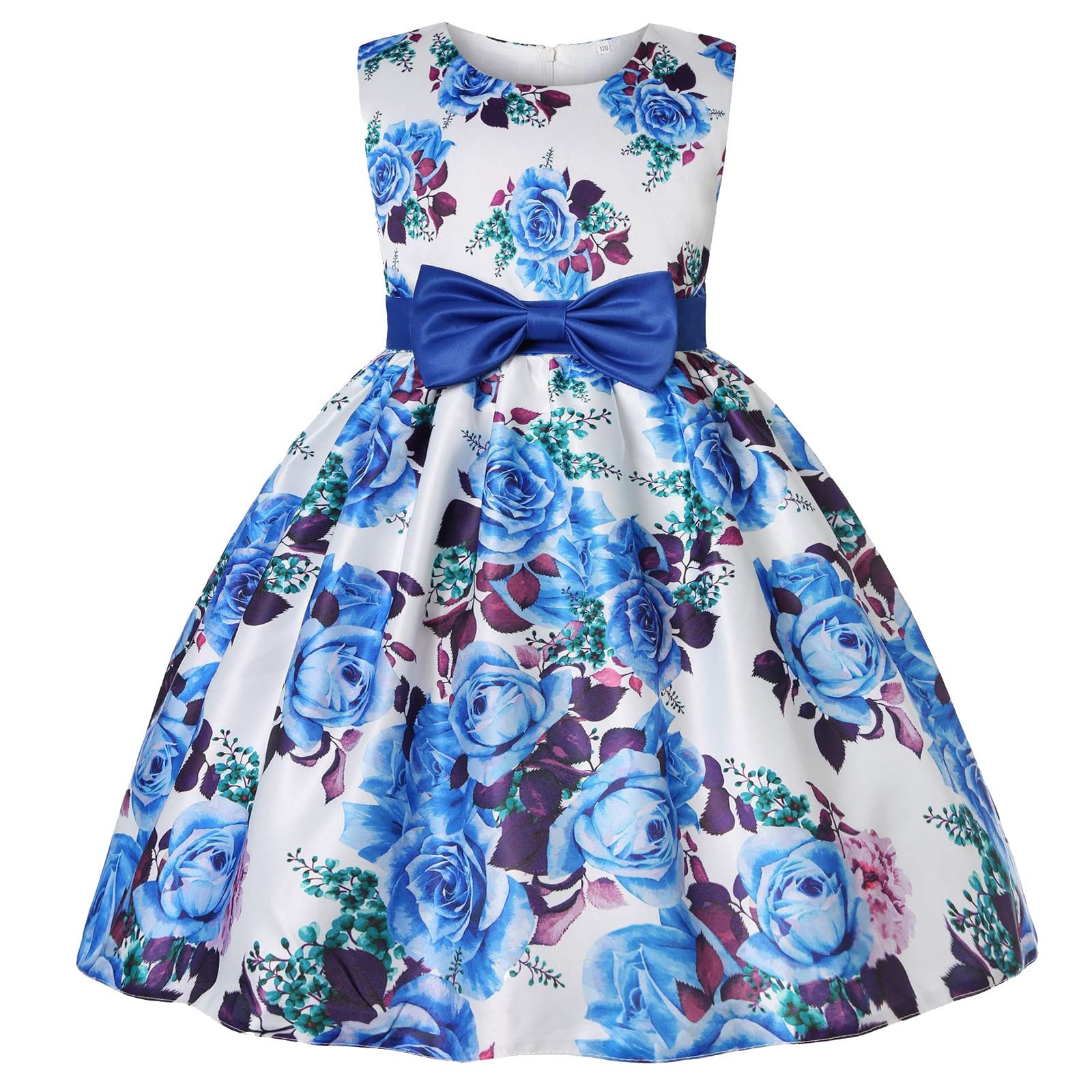 Floral Print Sleeveless Toddler Girls Beach Dress - Princess Style Strappy Sun Dress in Blue for Summer Vacation & Playdates