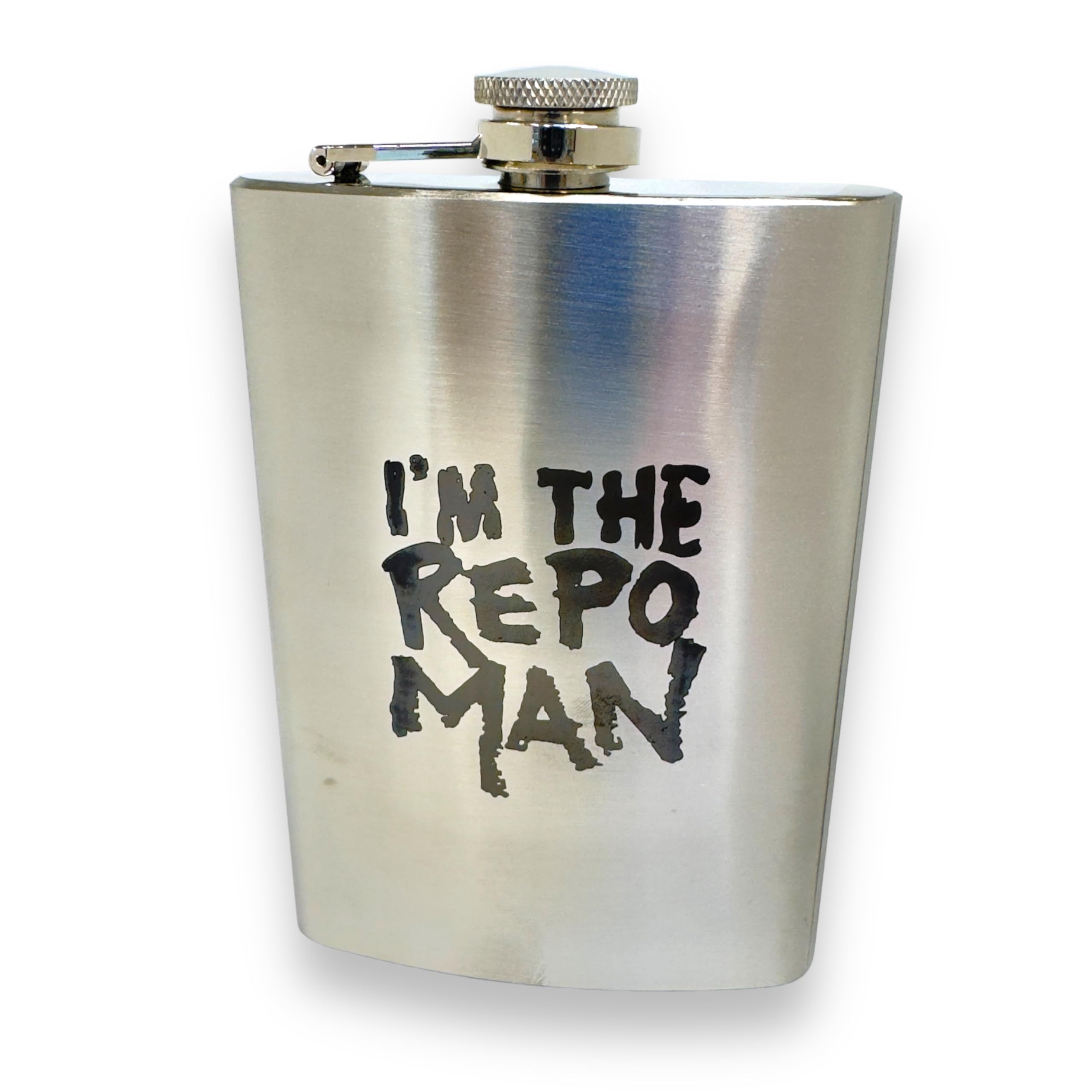 8oz Stainless Steel 'I'm the Repo Man' Hip Flask - Perfect for Outdoor Adventures, Parties & Gifts