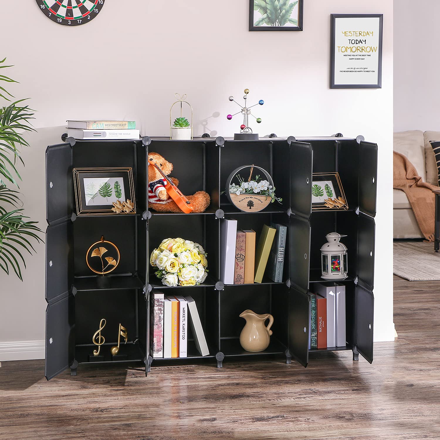 ANWBROAD 12-Cube Storage Organizer with Doors - Black Cube Shelves for Bedroom, Bookshelf, Closet & Office Organization | Space-Saving Modular Storage Solution