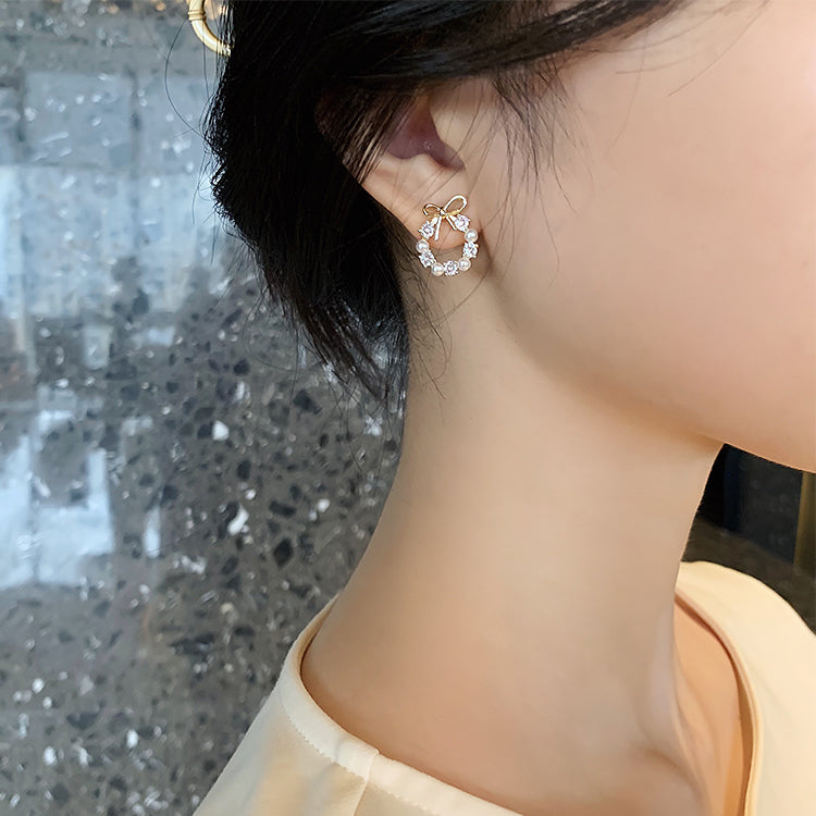 Elegant French Style Bow Pearl Stud Earrings | D3056 | Perfect for Weddings, Parties & Everyday Wear