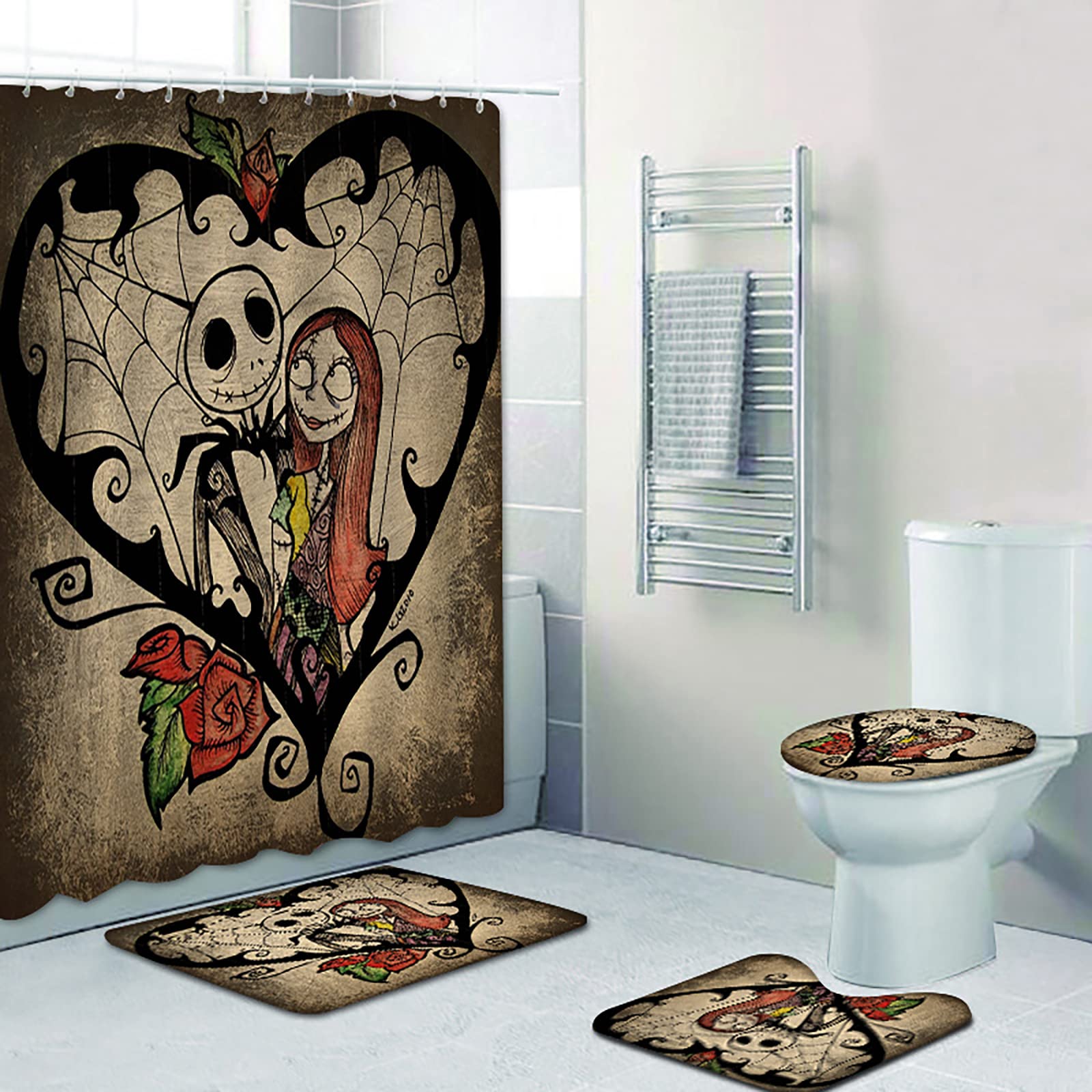 NEWSUYAA Halloween Shower Curtain Set with Non-Slip Bath Rugs & 12 Hooks - Waterproof Bathtub Decor for Spooky Bathroom Makeover | Perfect for Halloween Party Decorations & Themed Bathroom Accessories