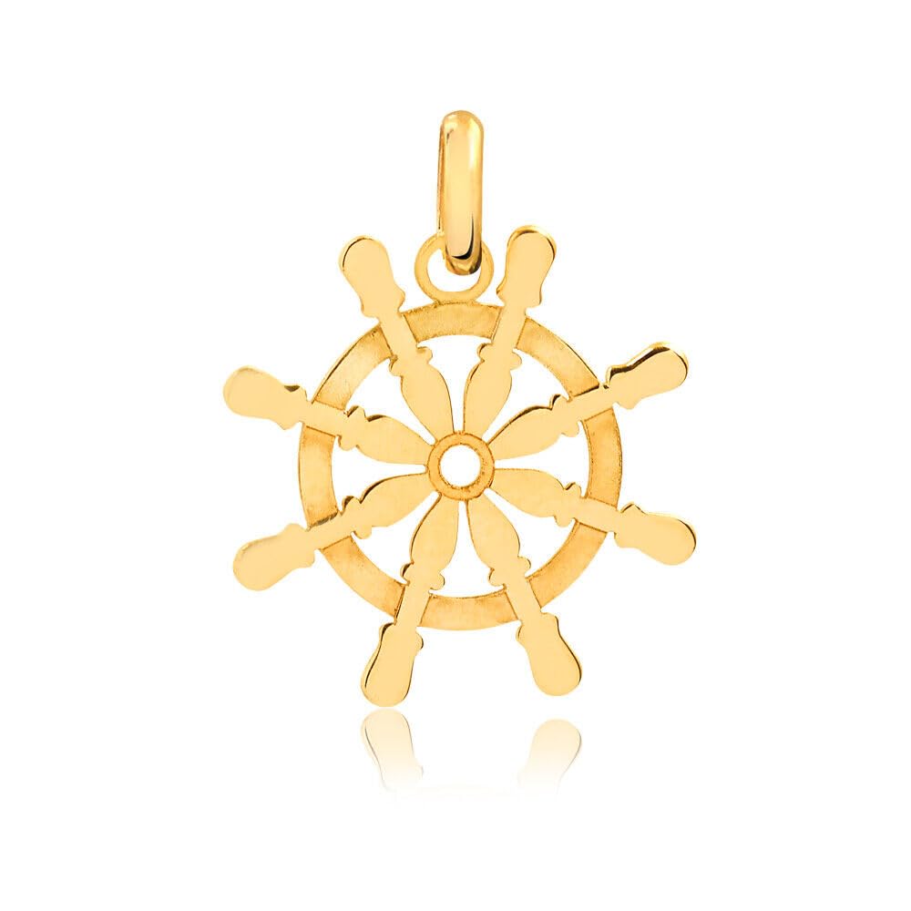 14K Solid Yellow Gold Ship Rudder Pendant Necklace for Women & Men - Nautical Jewelry Gift for Sailors, Boaters & Sea Lovers