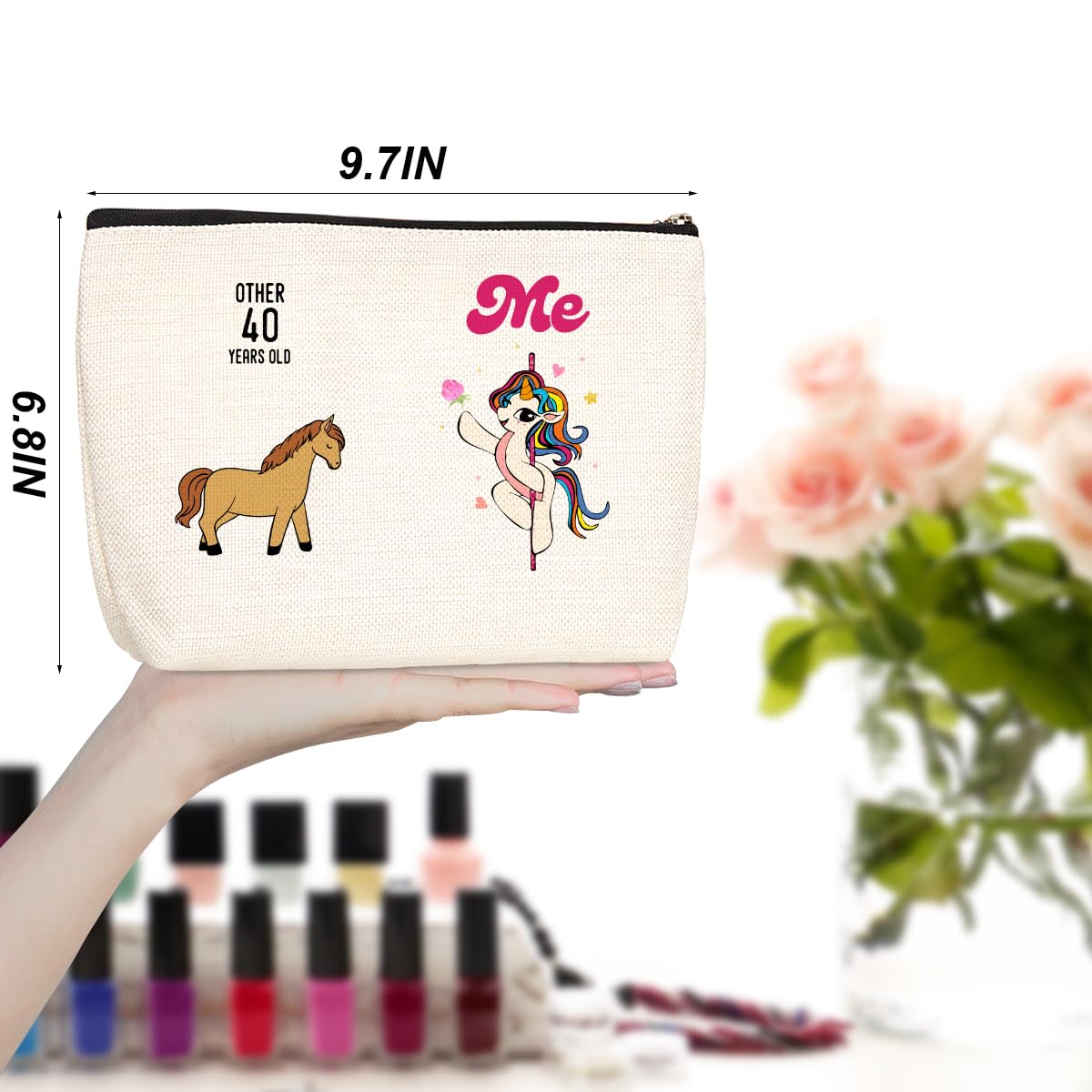 Funny 40th Birthday Gifts for Women - Cute Cosmetic Makeup Bag for Wife, Mom, Sister, Aunt - Perfect 40 Year Old Party Decorations & Anniversary Present - Great for Birthday Celebrations, Travel & Daily Use