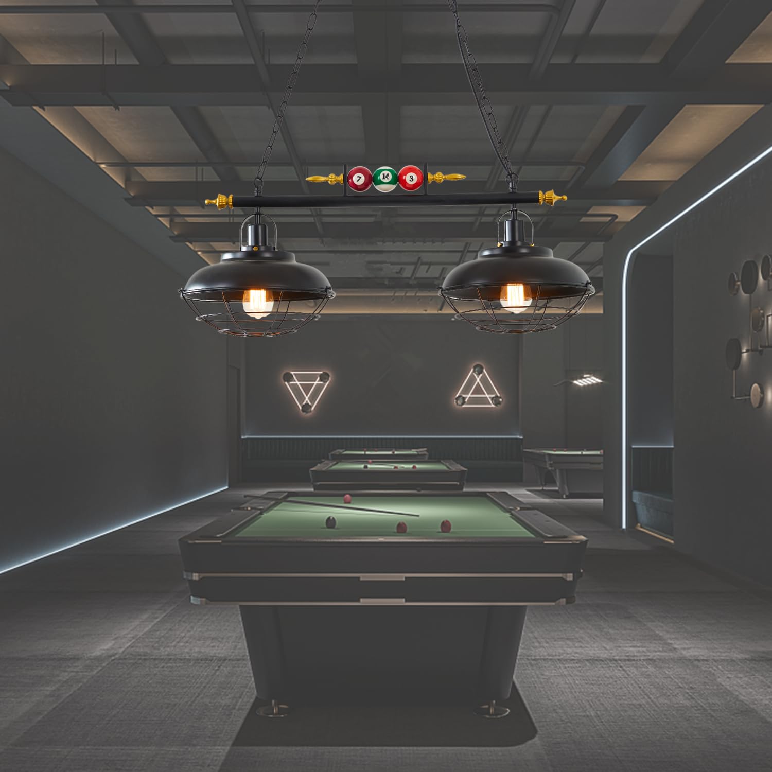 Premium Pool Table Light - Billiard Ball Design Ceiling Pendant Lamp with 2 Metal Shades (2 Lights) for Game Rooms, Bars & Man Caves - Perfect for Billiards, Parties & Entertainment Spaces