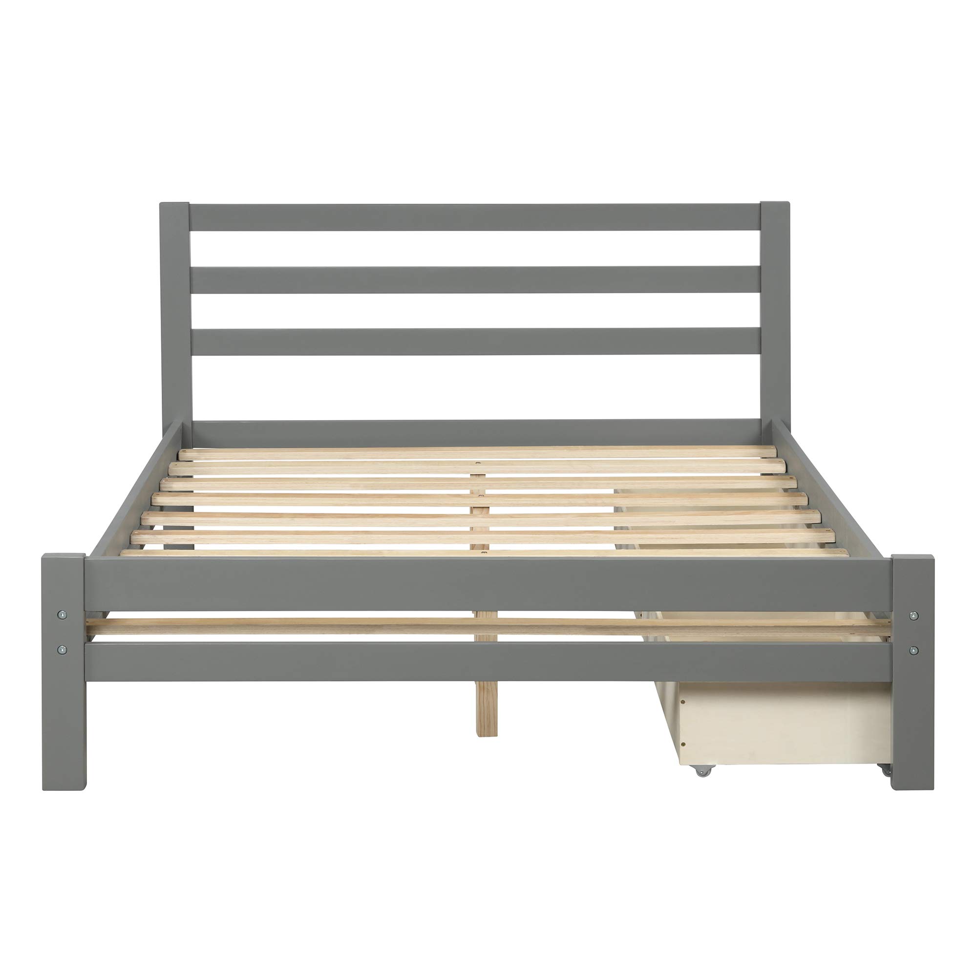 Anwick Full Size Platform Bed Frame with 2 Storage Drawers & Headboard - Sturdy Wood Slat Support (500 lbs Capacity) - No Box Spring Required - Easy Assembly (Gray) - Perfect for Small Bedrooms & Guest Rooms