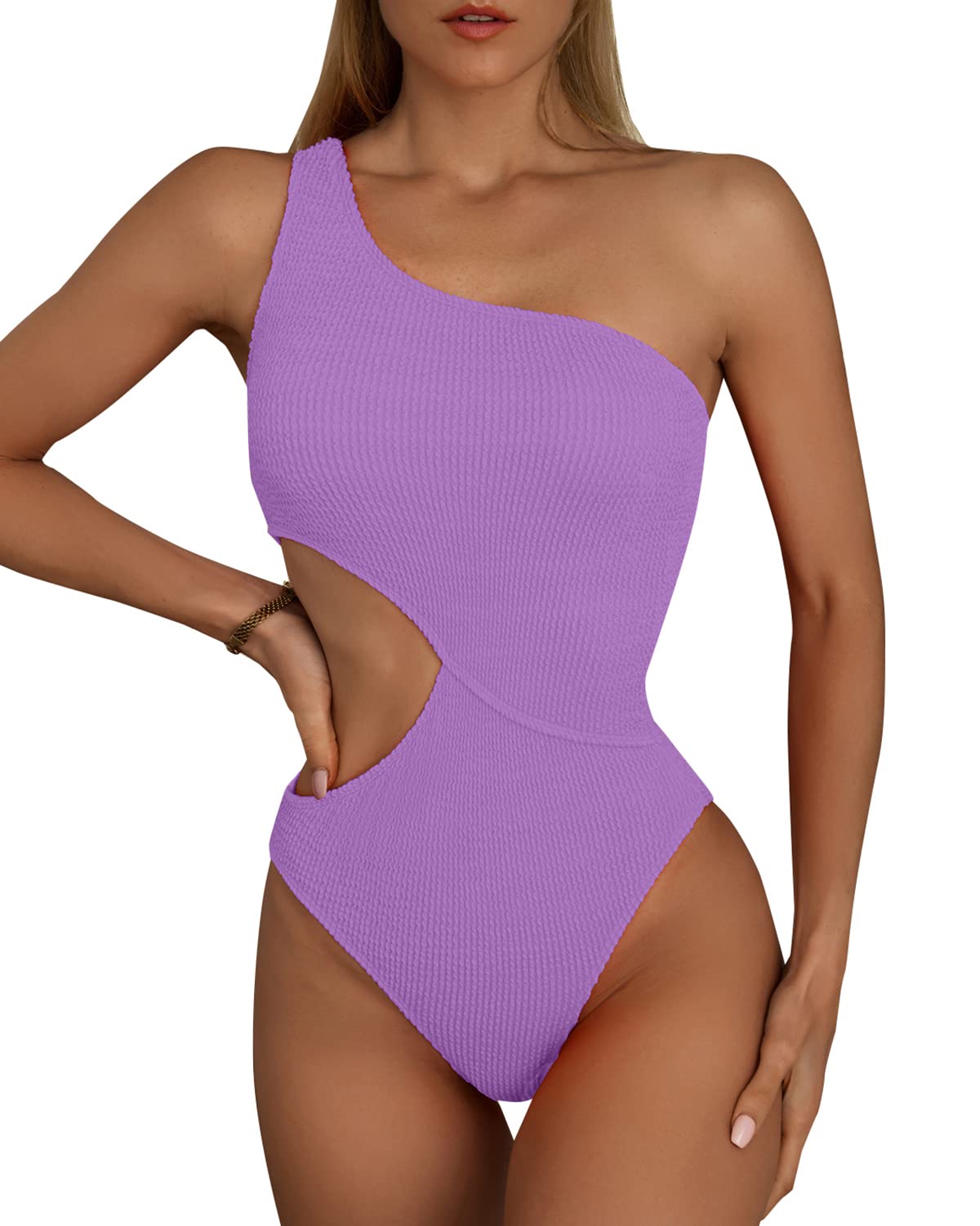 Limeeke Women's One Shoulder Cutout Monokini Swimsuit - Sexy Ribbed One Piece Bathing Suit for Beach, Pool Party & Summer Vacation